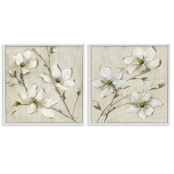 Stupell Industries Outstretched Dogwood Branches Floral Painting White Framed Art Print Wall Art, 17 x 17, Set of 2