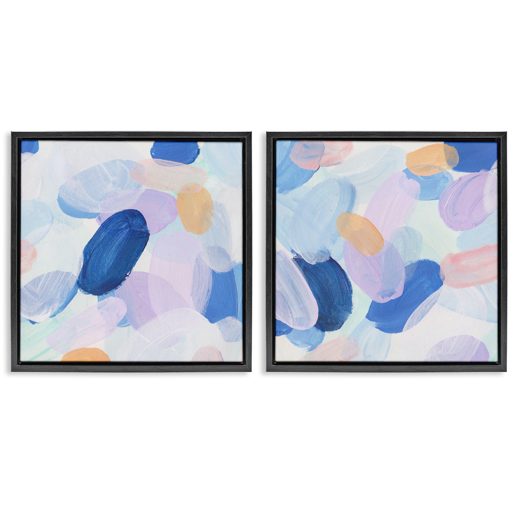 Stupell Industries Oval Lavender Blue Abstract Abstract Painting Black Floater Framed Canvas Art Print Wall Art, 25 x 25, Set of 2