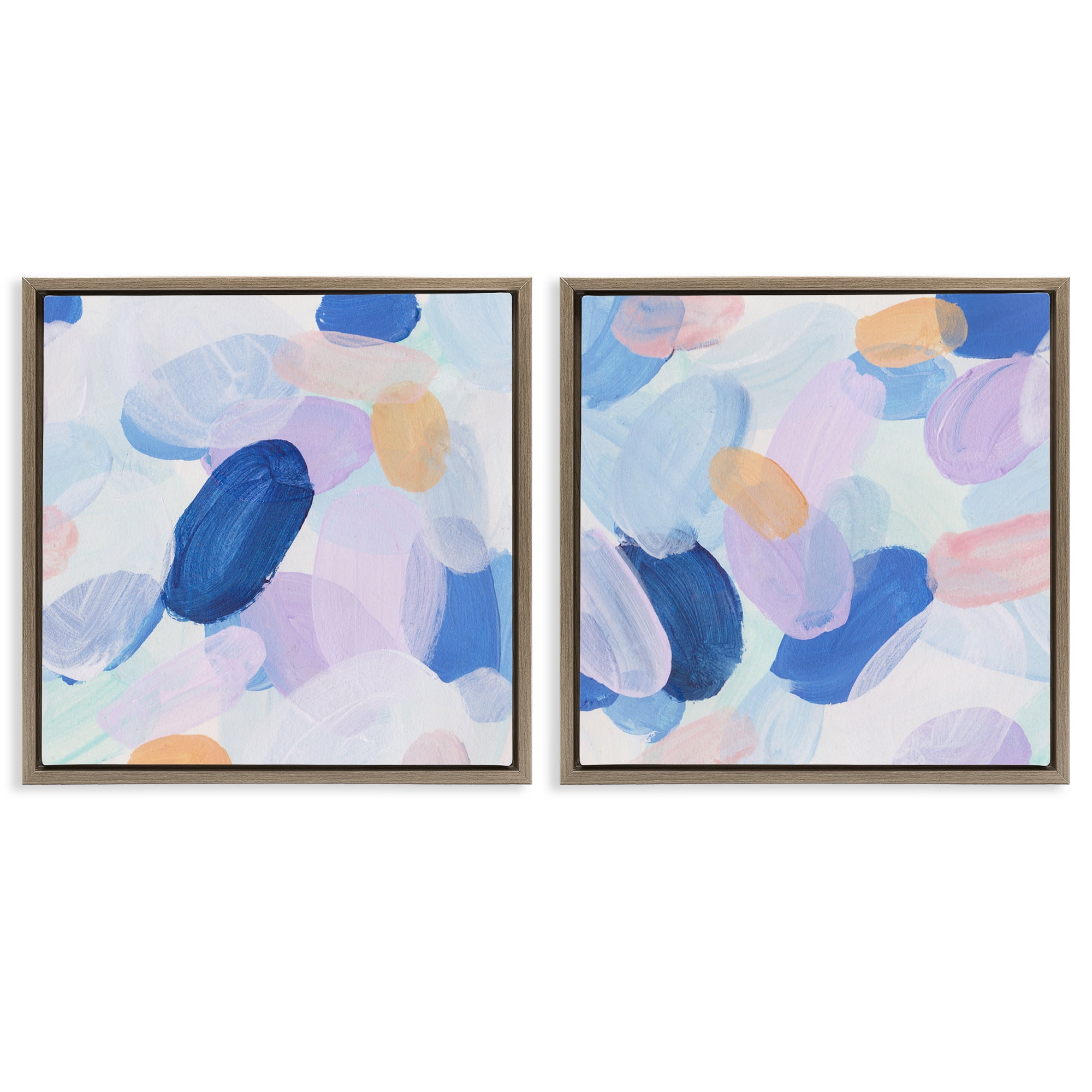Stupell Industries Oval Lavender Blue Abstract Abstract Painting Brown Floater Framed Canvas Art Print Wall Art, 25 x 25, Set of 2