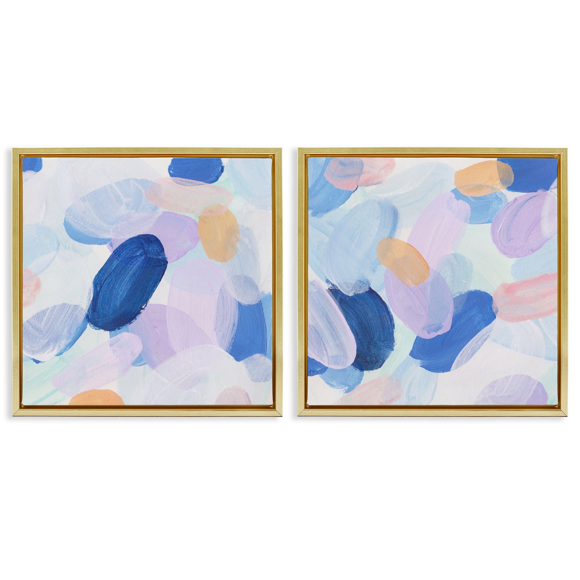 Stupell Industries Oval Lavender Blue Abstract Abstract Painting Gold Floater Framed Canvas Art Print Wall Art, 18 x 18, Set of 2