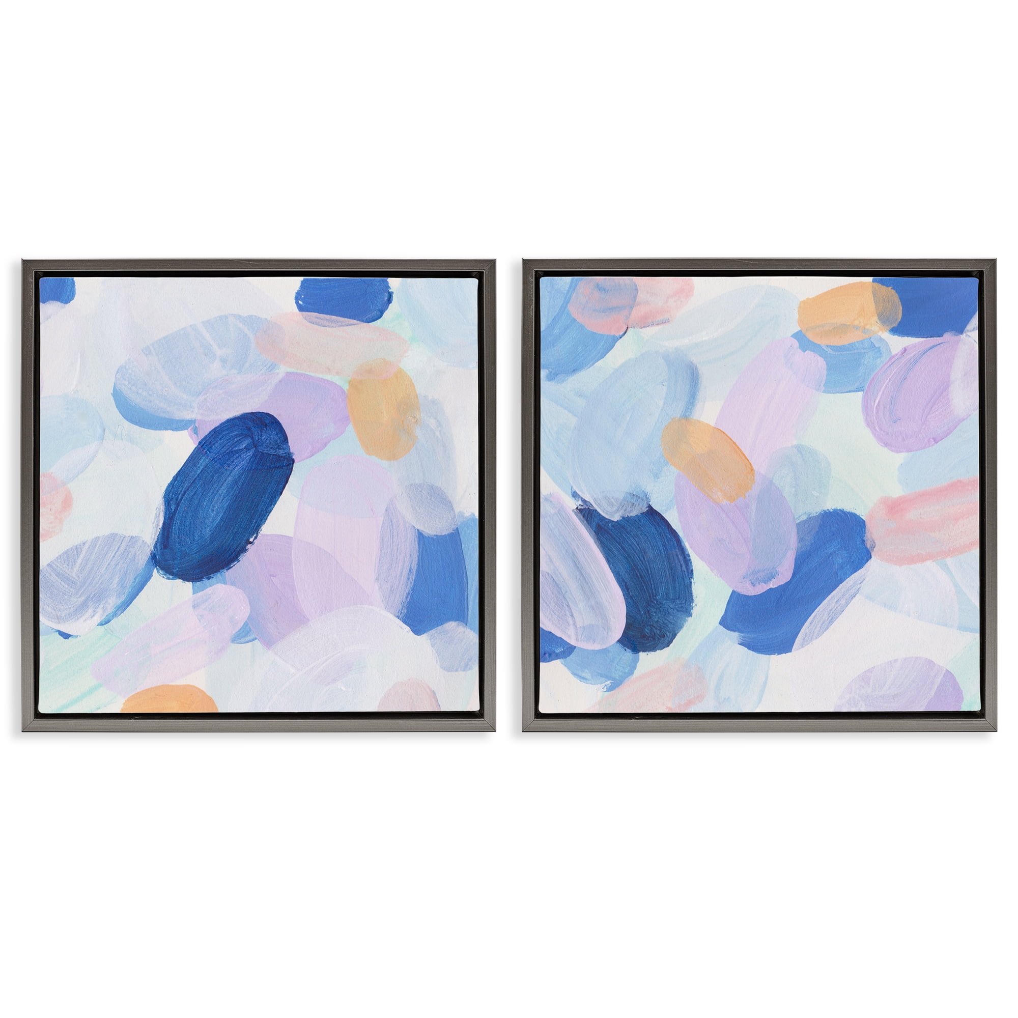 Stupell Industries Oval Lavender Blue Abstract Abstract Painting Gray Floater Framed Canvas Art Print Wall Art, 18 x 18, Set of 2