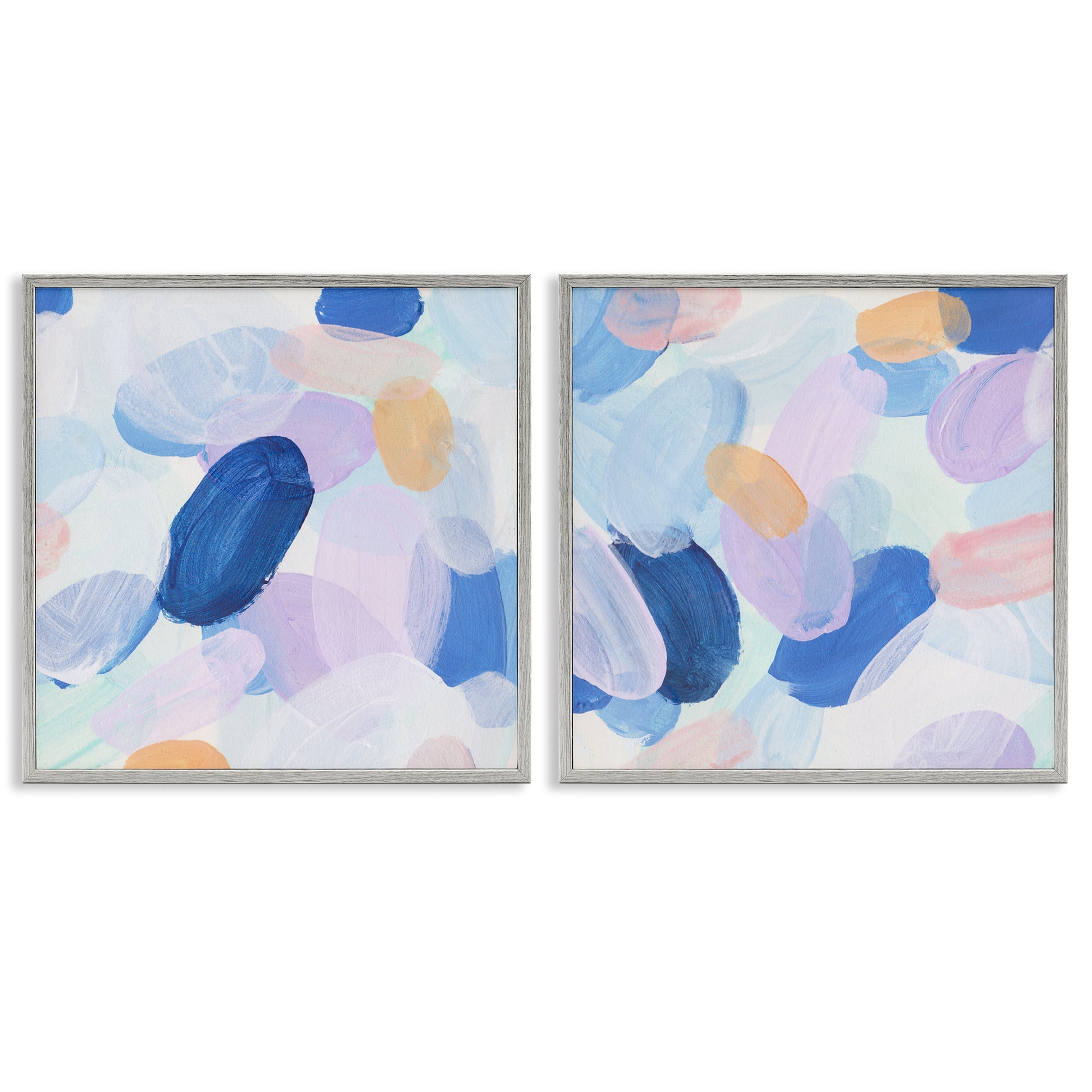 Stupell Industries Oval Lavender Blue Abstract Abstract Painting Gray Framed Art Print Wall Art, 24 x 24, Set of 2