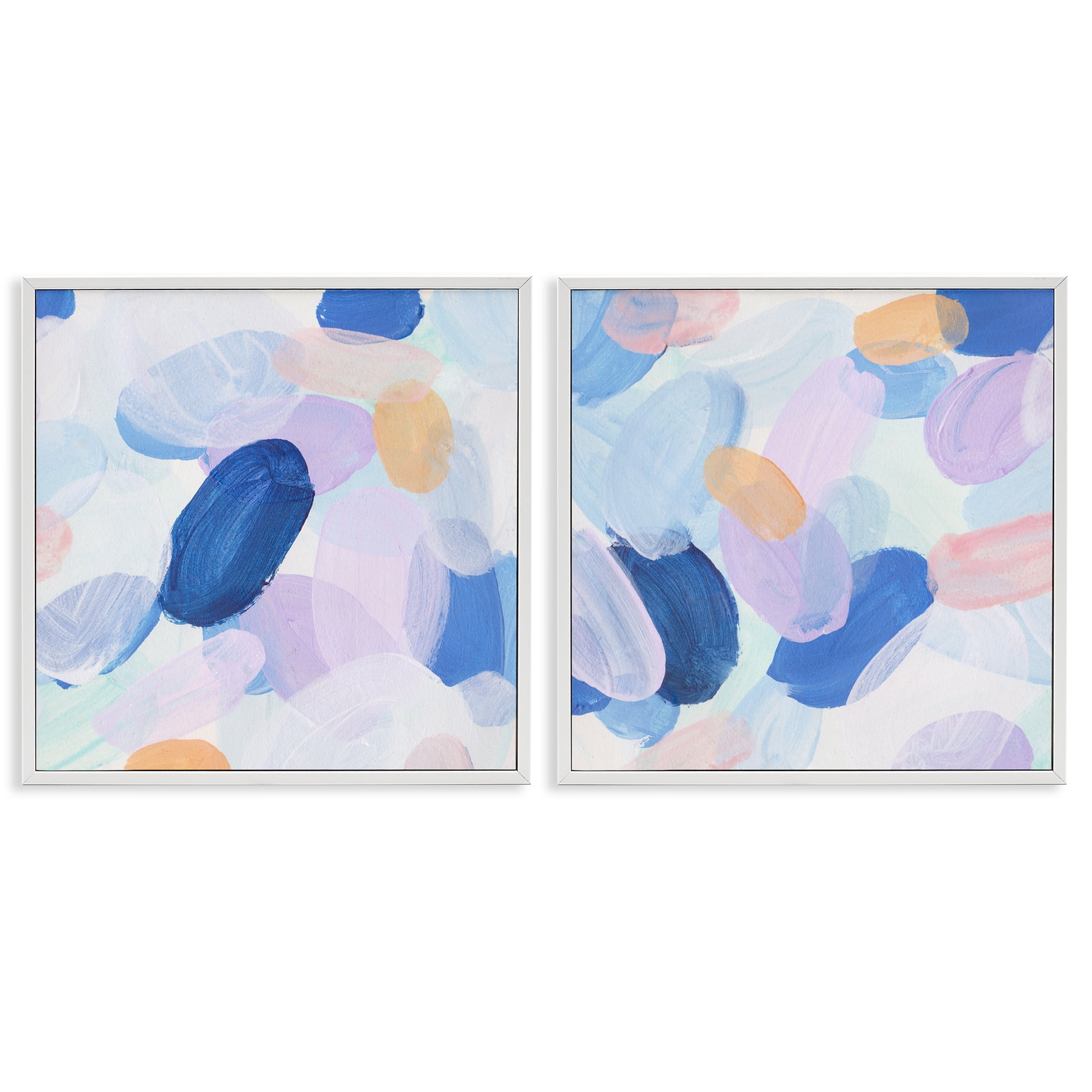 Stupell Industries Oval Lavender Blue Abstract Abstract Painting White Framed Art Print Wall Art, 12 x 12, Set of 2