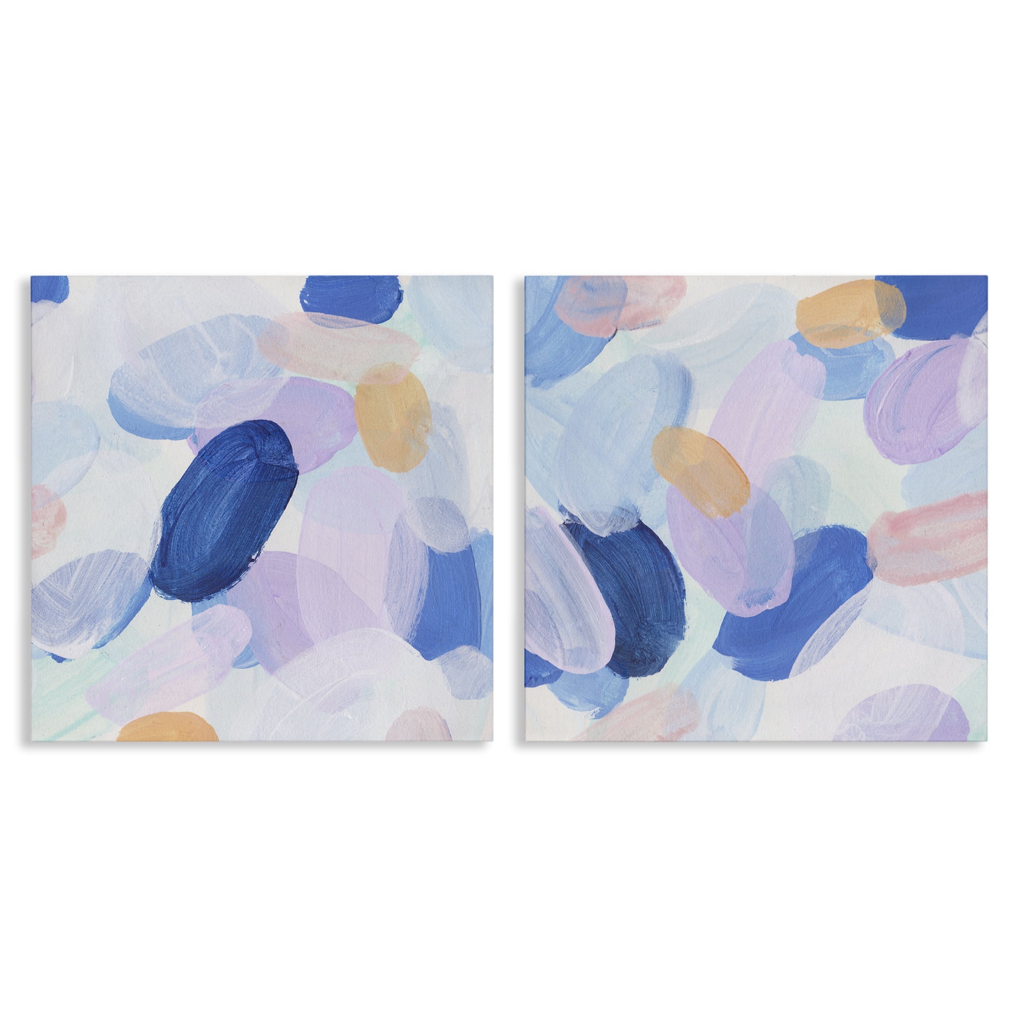 Stupell Industries Oval Lavender Blue Abstract Abstract Painting Wrapped Canvas Art Print Wall Art, 24 x 24, Set of 2