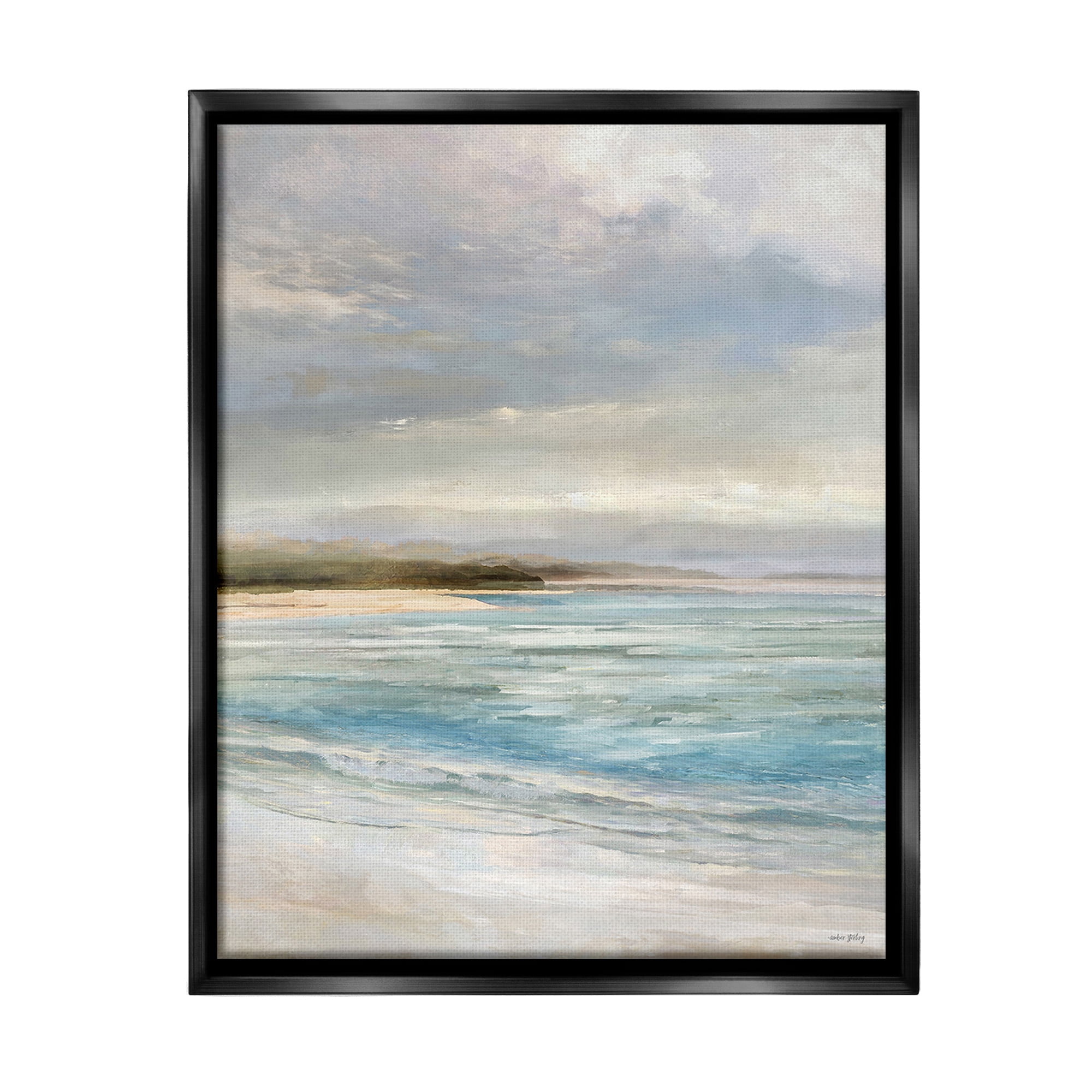 Stupell Industries Overcast Beach Scenery Landscape Painting Black Floater Framed Canvas Art Print Wall Art, 25 x 31