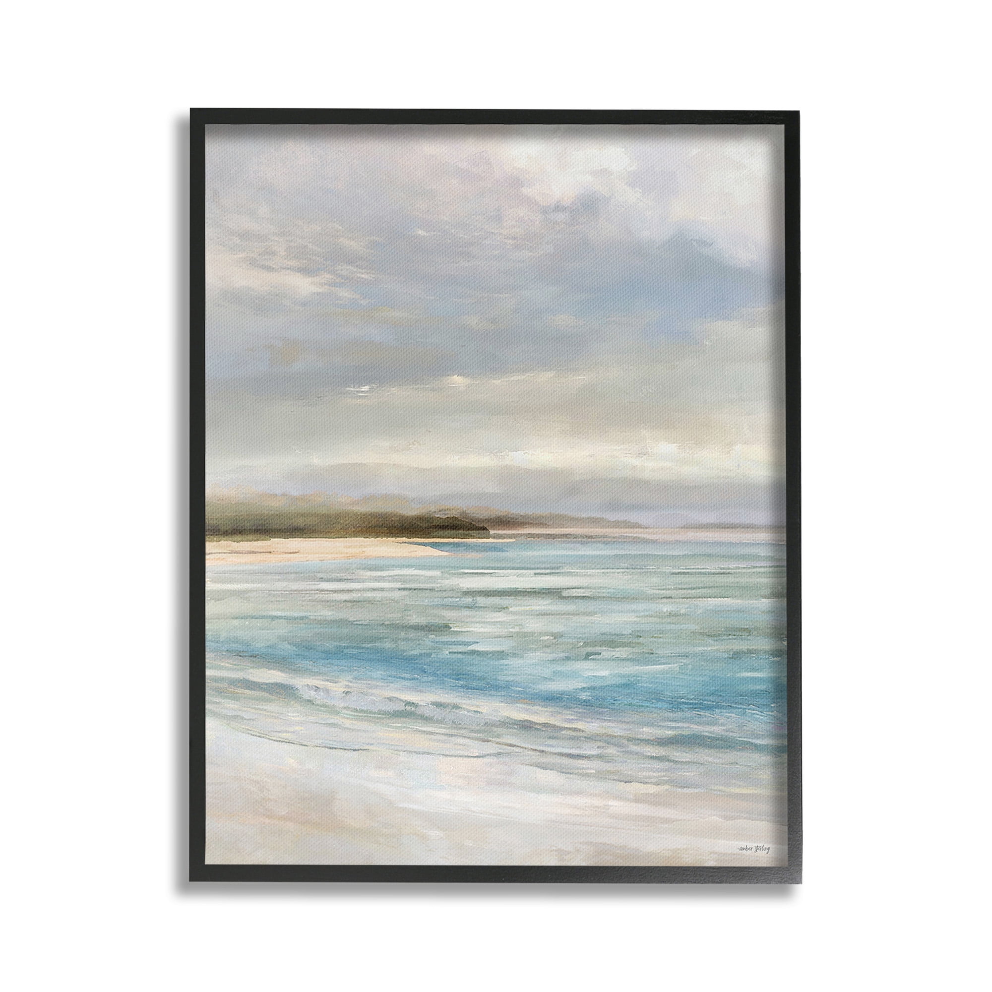Stupell Industries Overcast Beach Scenery Landscape Painting Black Framed Art Print Wall Art, 24 x 30