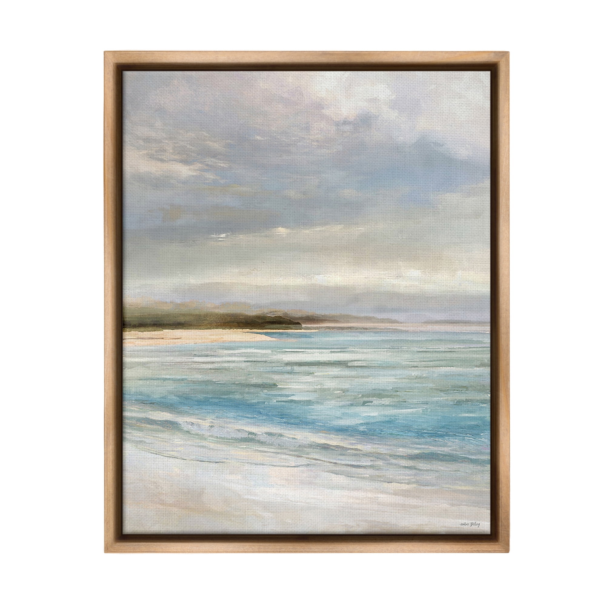 Stupell Industries Overcast Beach Scenery Landscape Painting Brown Floater Framed Canvas Art Print Wall Art, 17 x 21