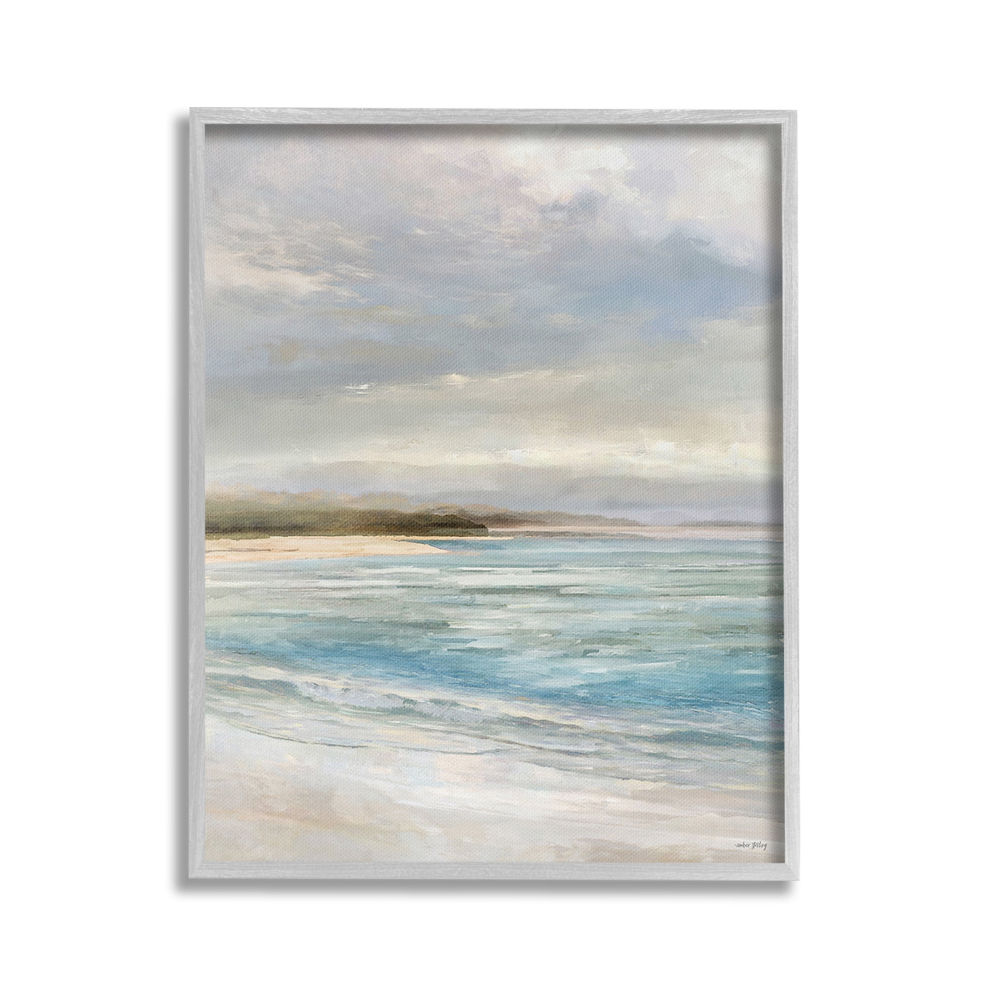 Stupell Industries Overcast Beach Scenery Landscape Painting Gray Framed Art Print Wall Art, 16 x 20