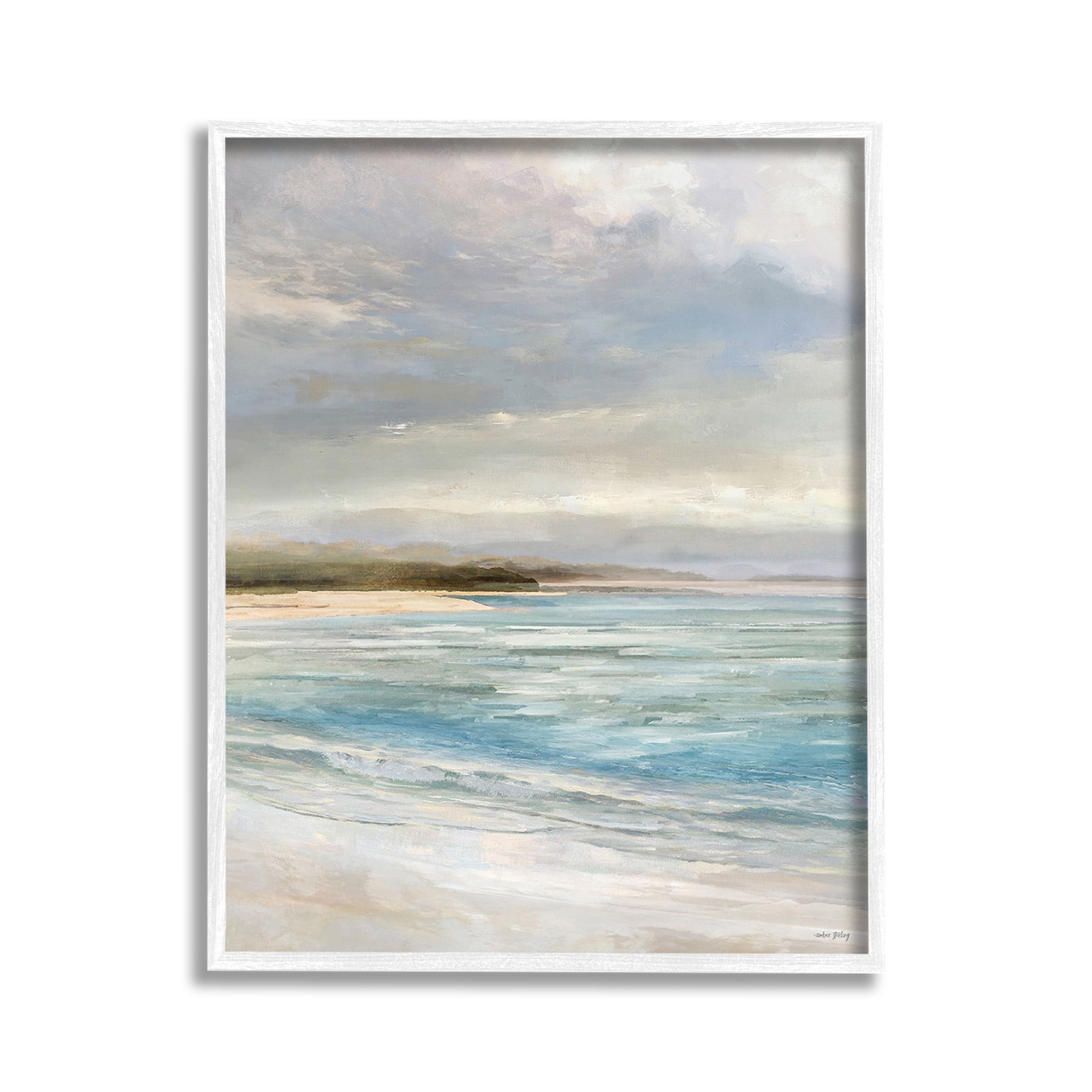 Stupell Industries Overcast Beach Scenery Landscape Painting White Framed Art Print Wall Art, 11 x 14