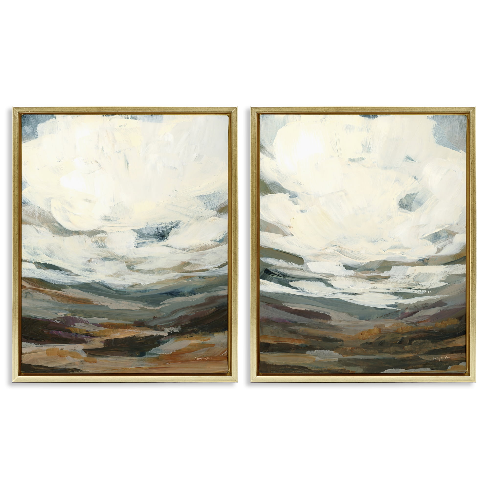Stupell Industries Overcast Timber Thicket Abstract Painting Gold Floater Framed Canvas Art Print Wall Art, 31 x 25, Set of 2