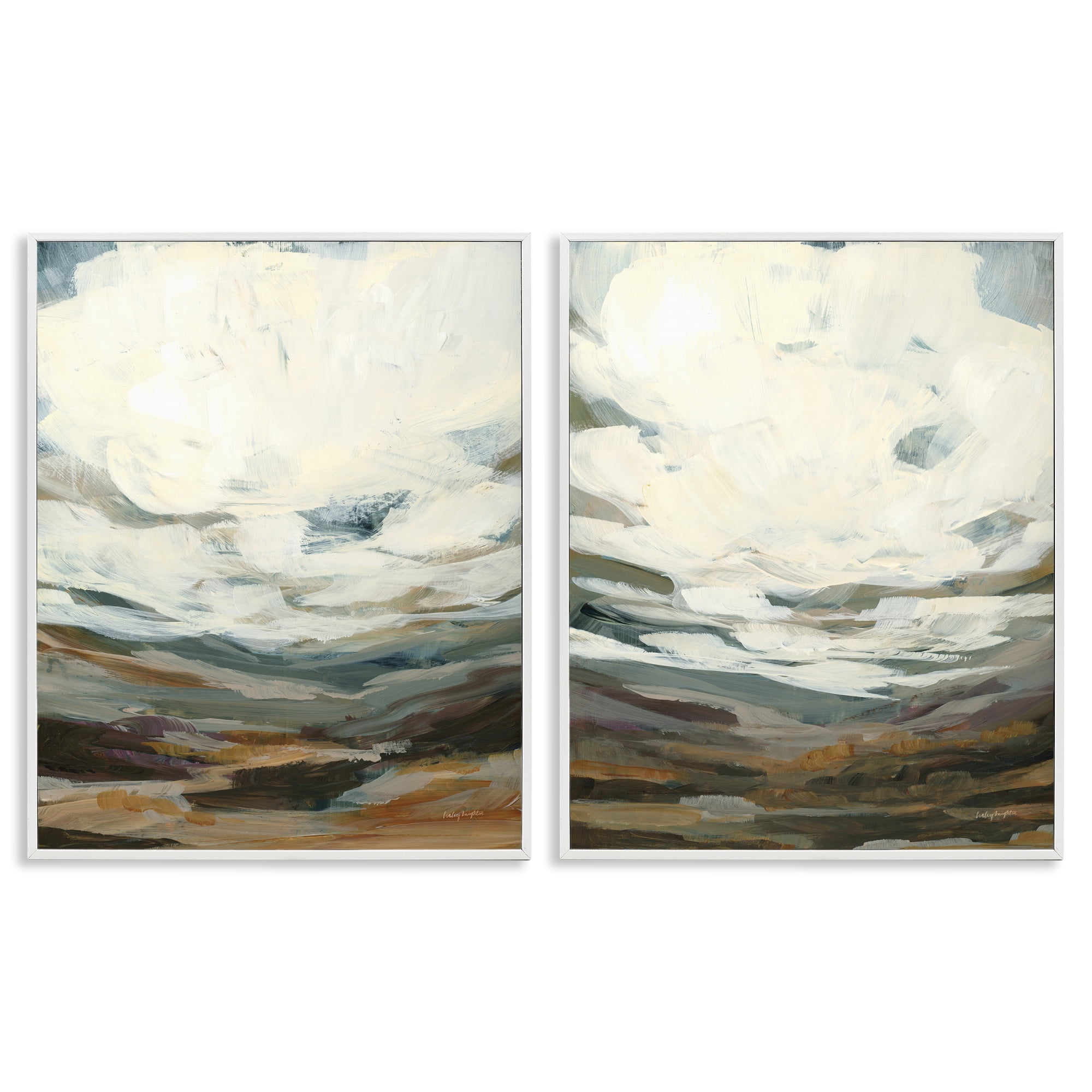 Stupell Industries Overcast Timber Thicket Abstract Painting White Framed Art Print Wall Art, 24 x 30, Set of 2