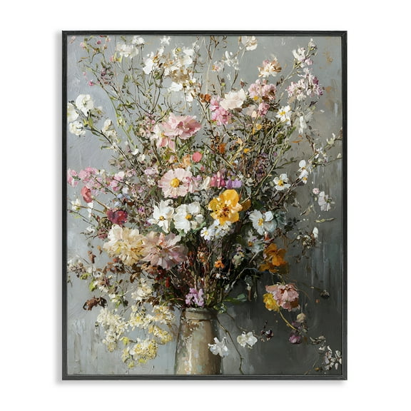 Stupell Industries Overflowing Spring Flowers Floral Painting Black Framed Art Print Wall Art, 11 x 14
