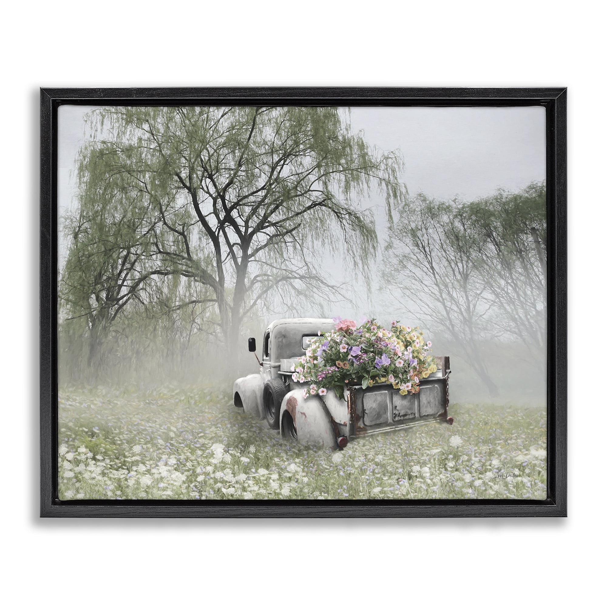 Stupell Industries Overgrown Floral Truck Plants & Flowers Photography Black Floater Framed Canvas Art Print Wall Art, 21 x 17