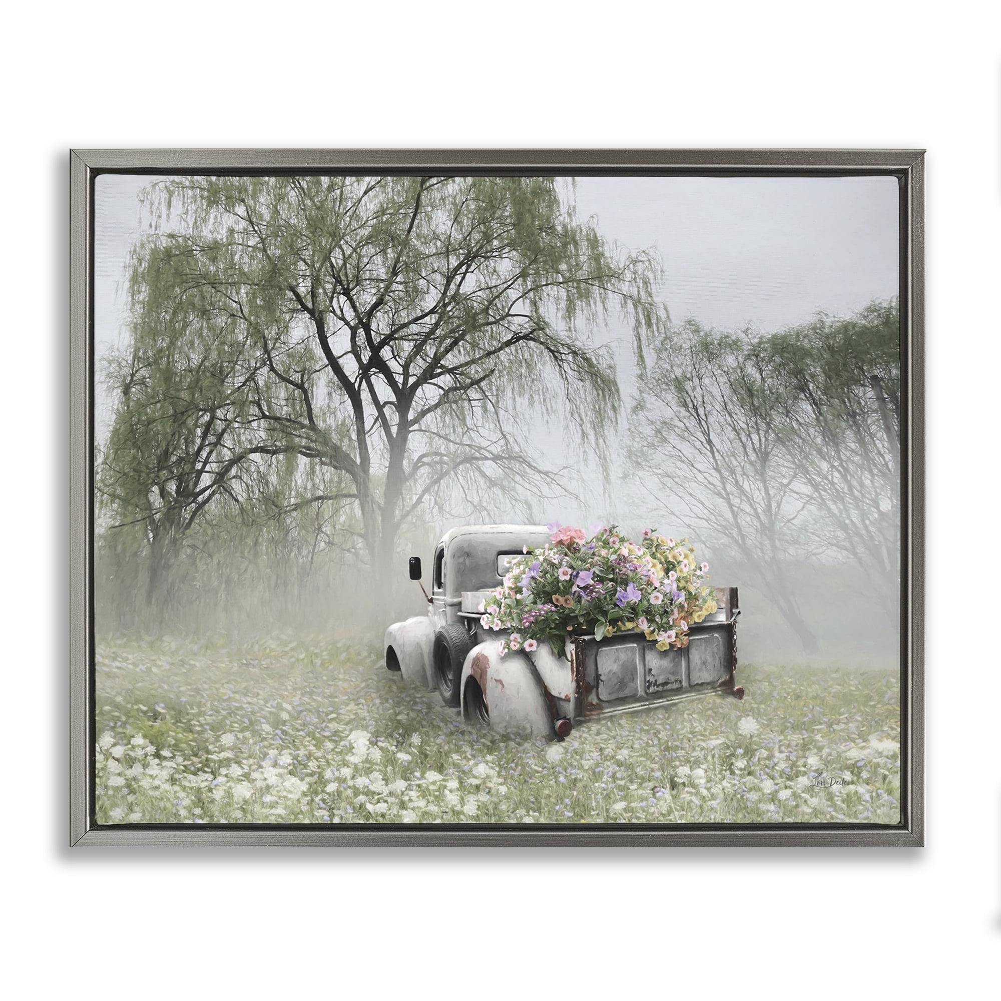 Stupell Industries Overgrown Floral Truck Plants & Flowers Photography Gray Floater Framed Canvas Art Print Wall Art, 31 x 25