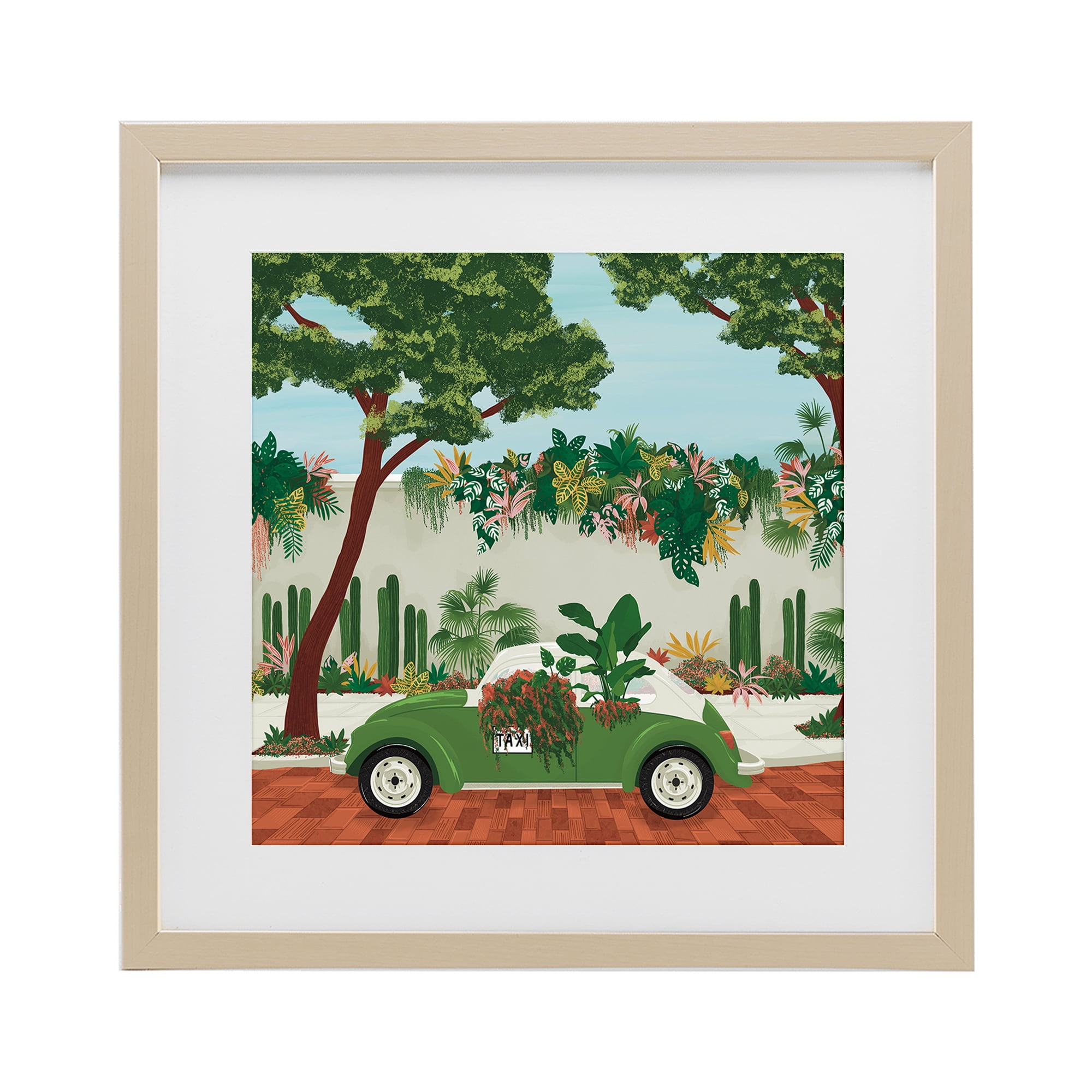 Stupell Industries Overgrown Garden Taxi Birch Framed Print Under Glass, design by Vero Illustrates