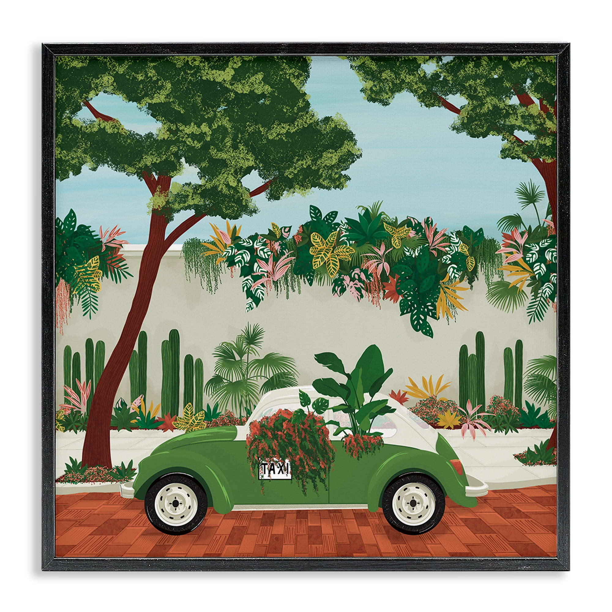 Stupell Industries Overgrown Garden Taxi Black Framed Giclee Art, design by Vero Illustrates