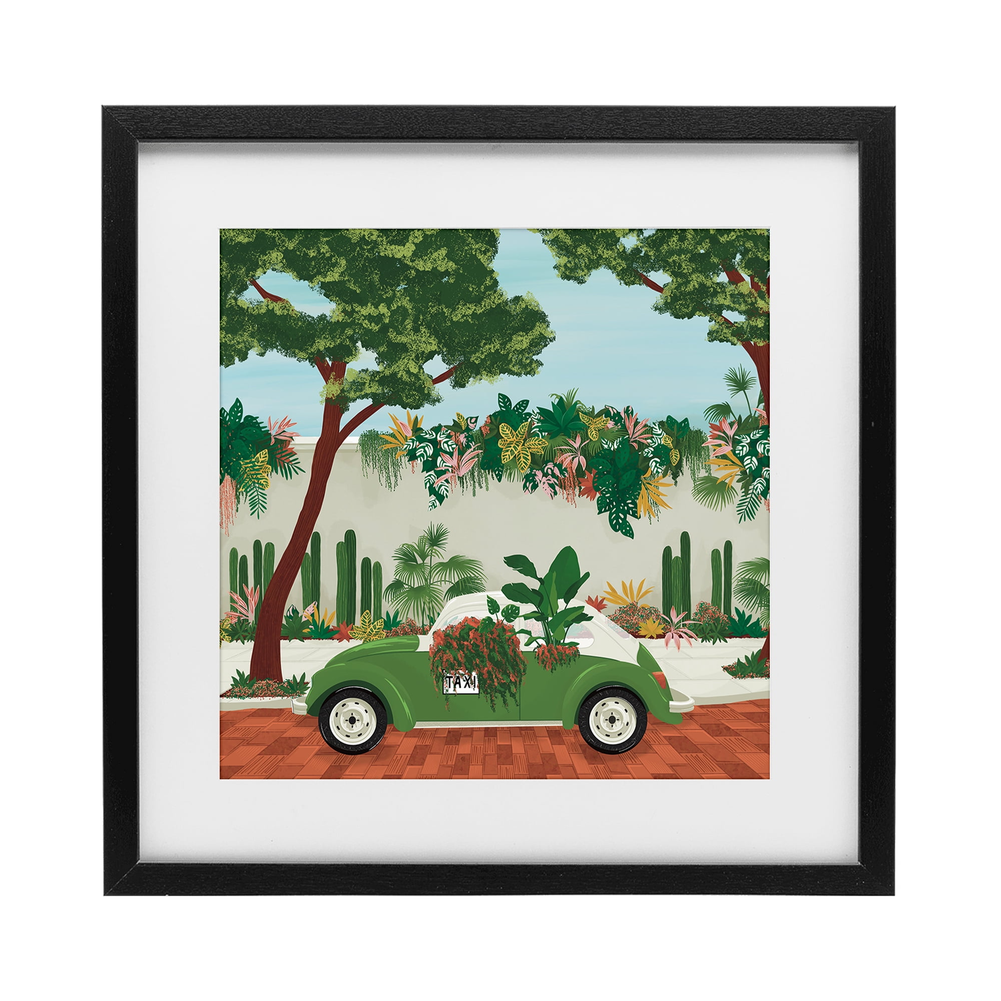 Stupell Industries Overgrown Garden Taxi Black Framed Print Under Glass, design by Vero Illustrates