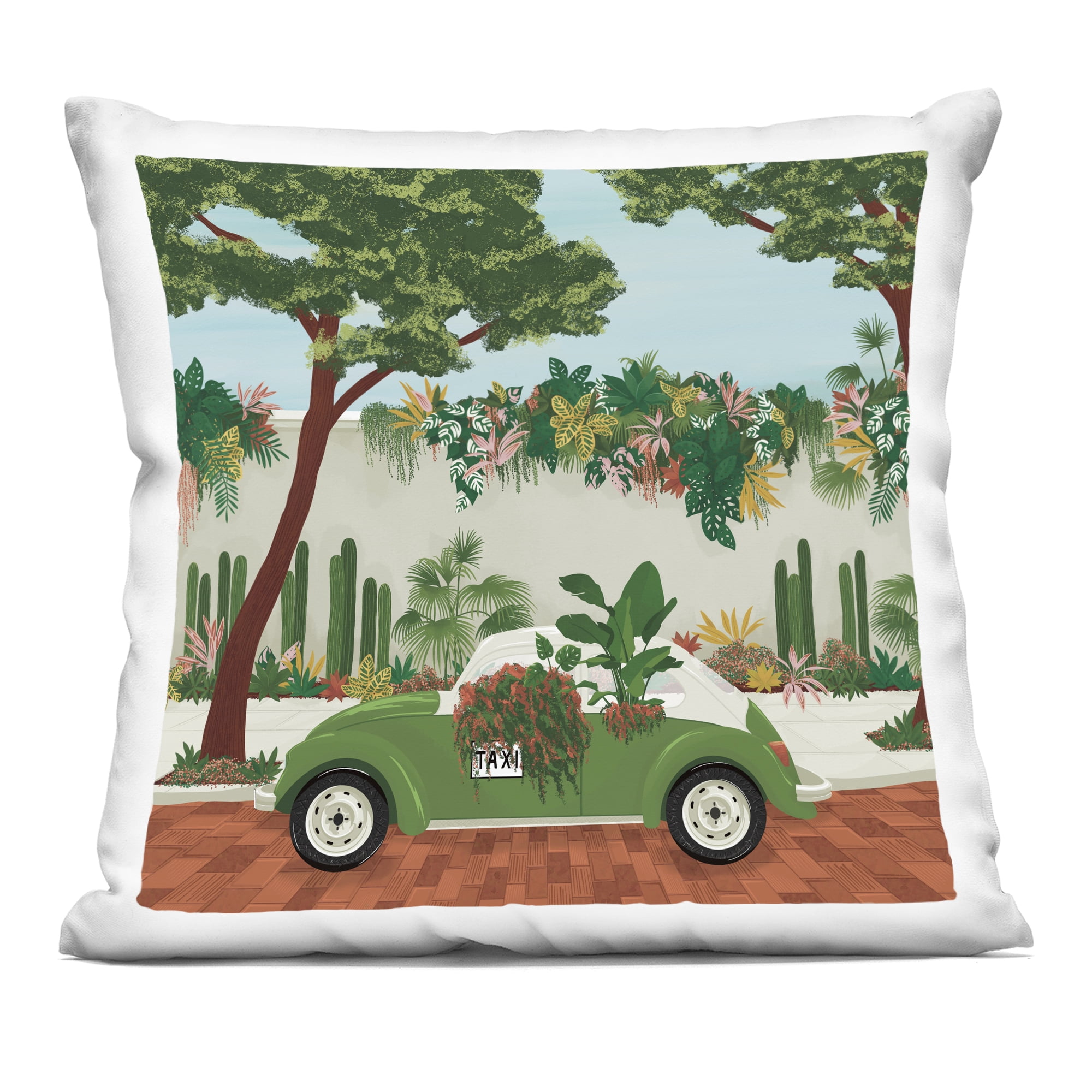 Stupell Industries Overgrown Garden Taxi Decorative Printed Throw Pillow, design by Vero Illustrates, 18 x 7 x 18