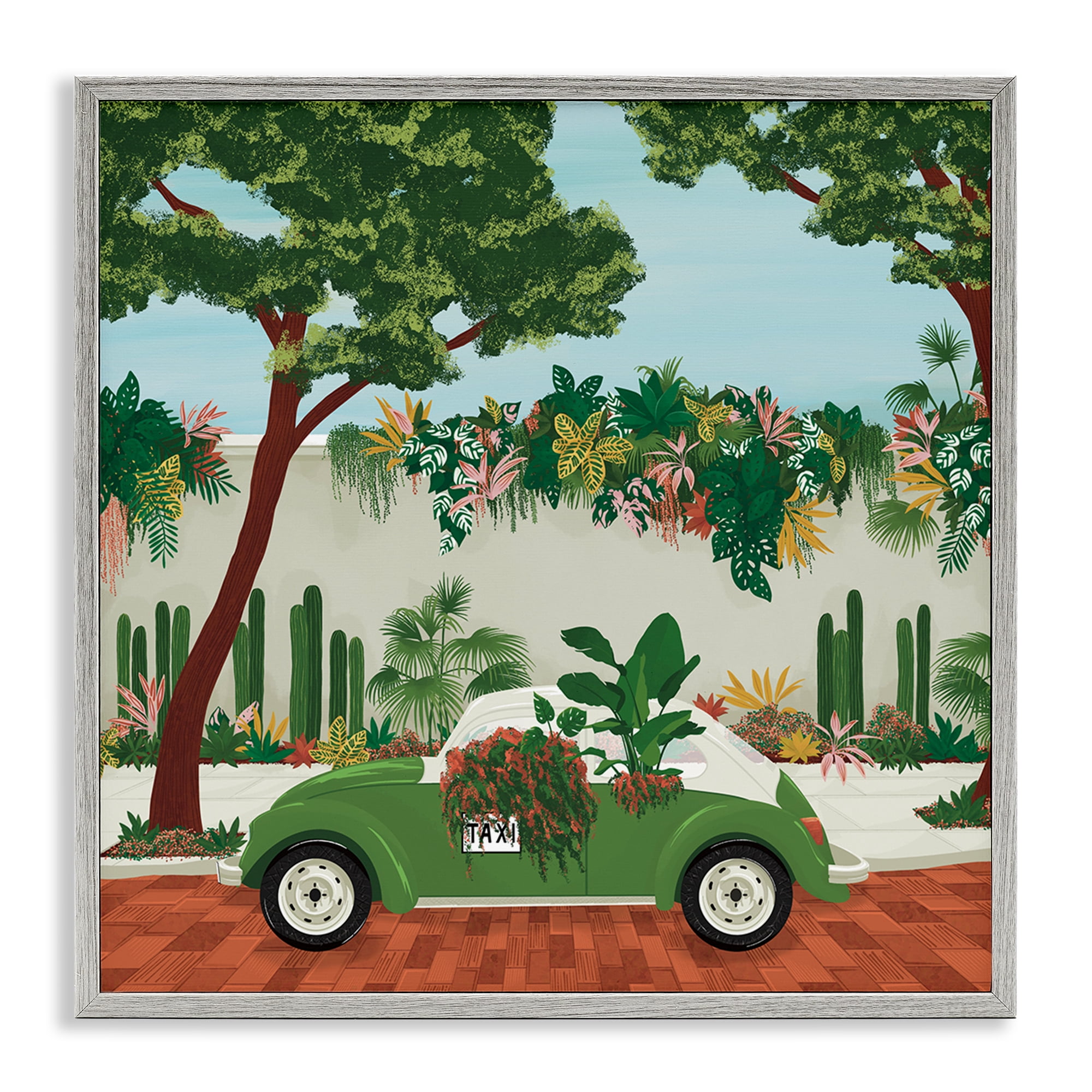 Stupell Industries Overgrown Garden Taxi Gray Framed Giclee Art, design by Vero Illustrates