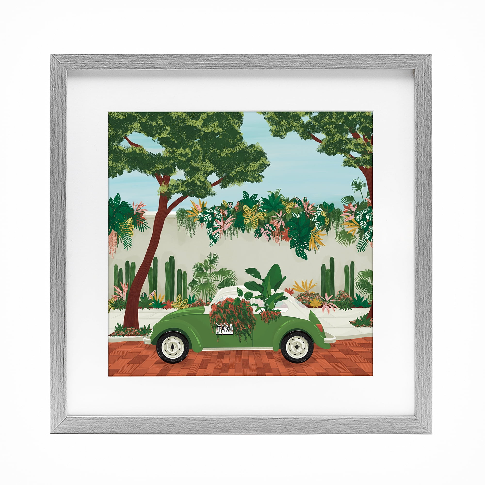 Stupell Industries Overgrown Garden Taxi Gray Framed Print Under Glass, design by Vero Illustrates