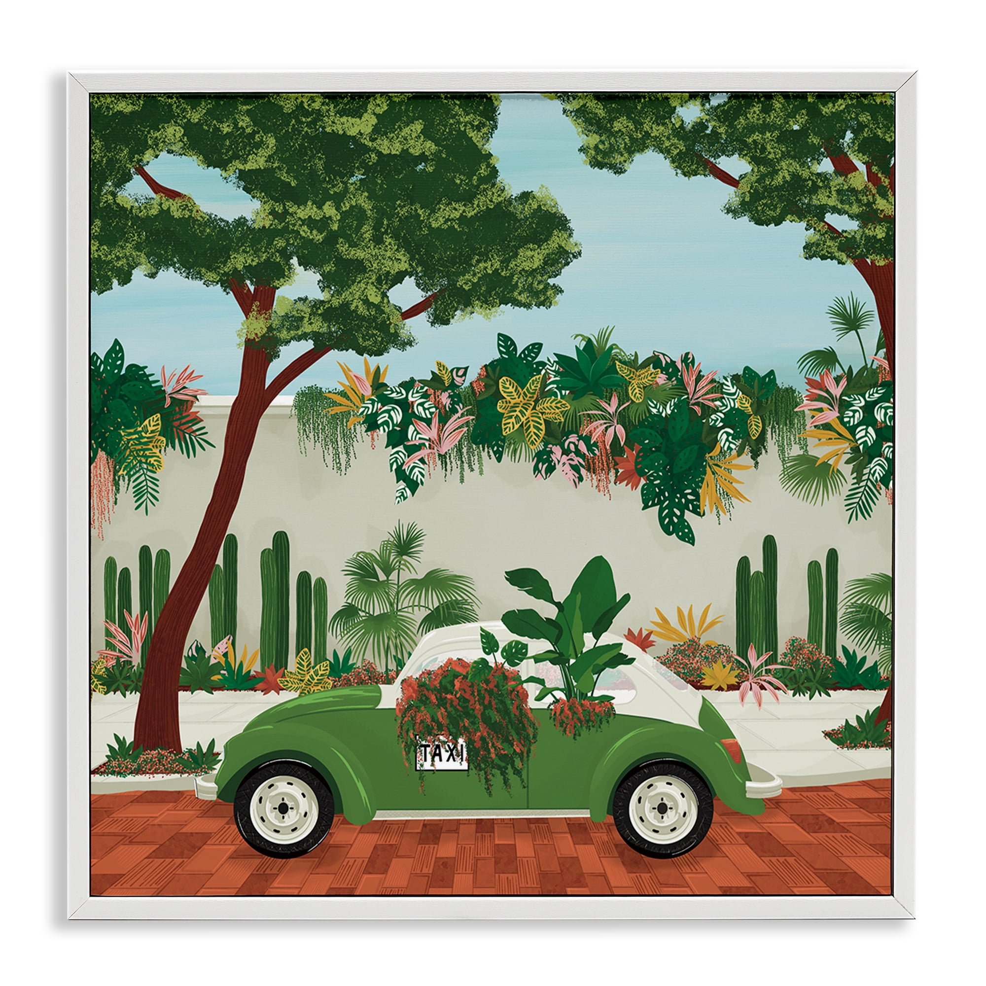 Stupell Industries Overgrown Garden Taxi White Framed Giclee Art, design by Vero Illustrates