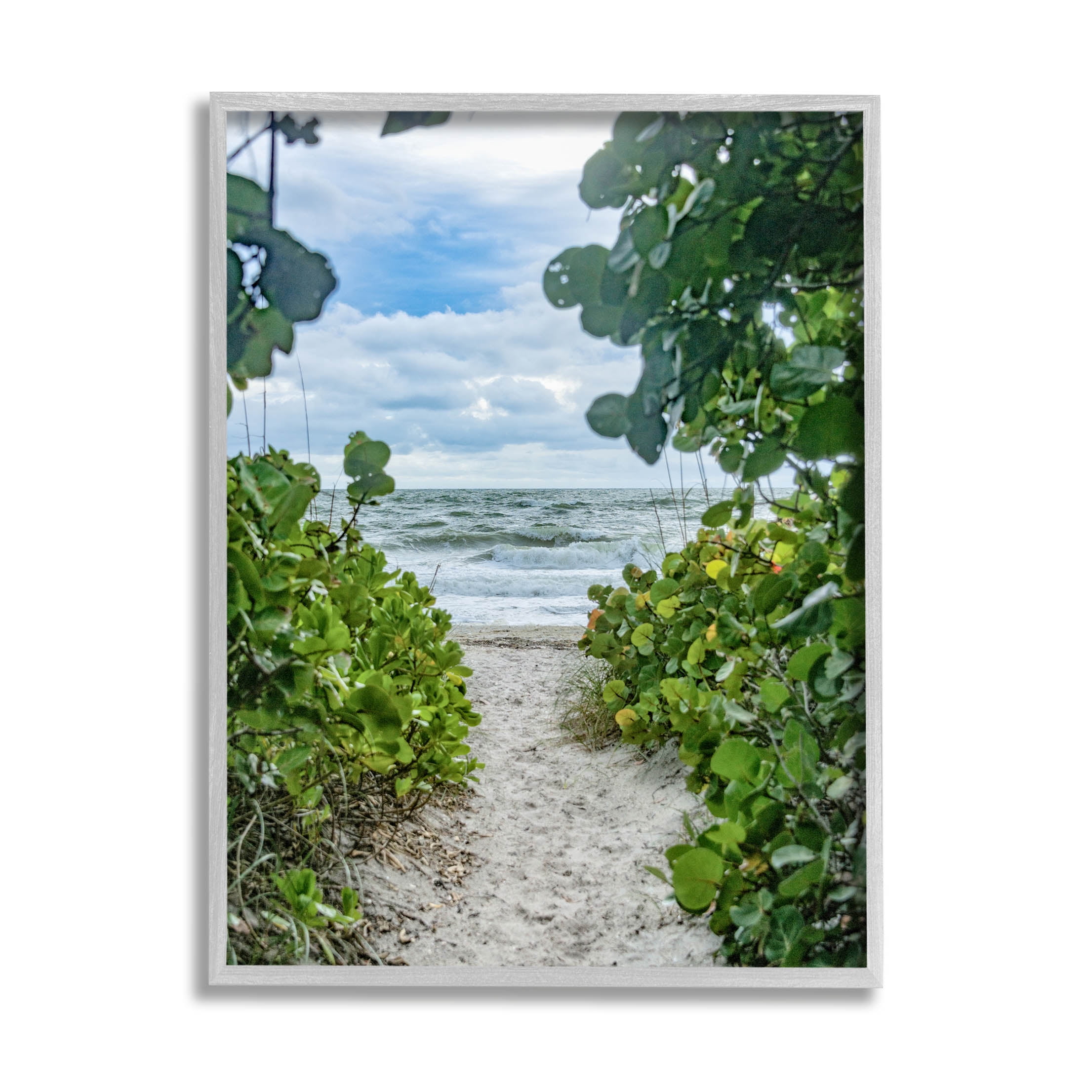 Stupell Industries Overhanging Beach Greenery Plants Path Photograph Gray Framed Art Print Wall Art, Design by Mary Lou Photography