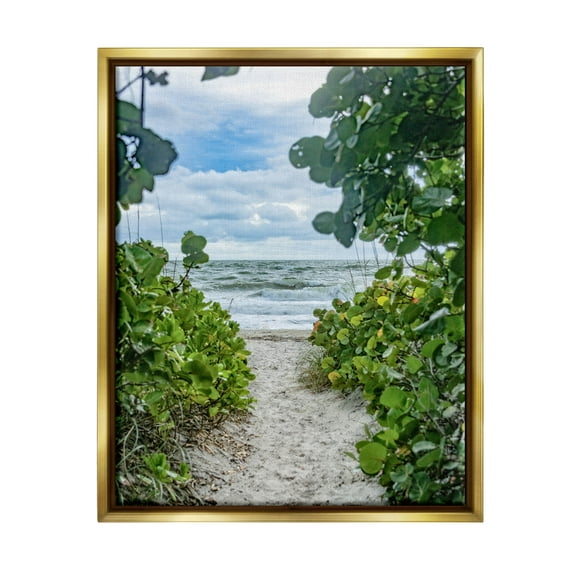 Stupell Industries Overhanging Beach Greenery Plants Path Photograph Metallic Gold Floating Framed Canvas Print Wall Art, Design by Mary Lou Photography