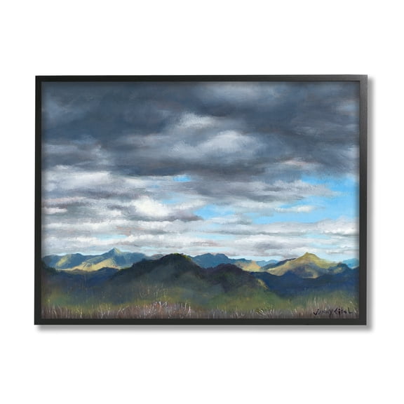 Stupell Industries Overhanging Clouds Rural Mountain Range Peaks Landscape Painting Black Framed Art Print Wall Art, Design by unknown