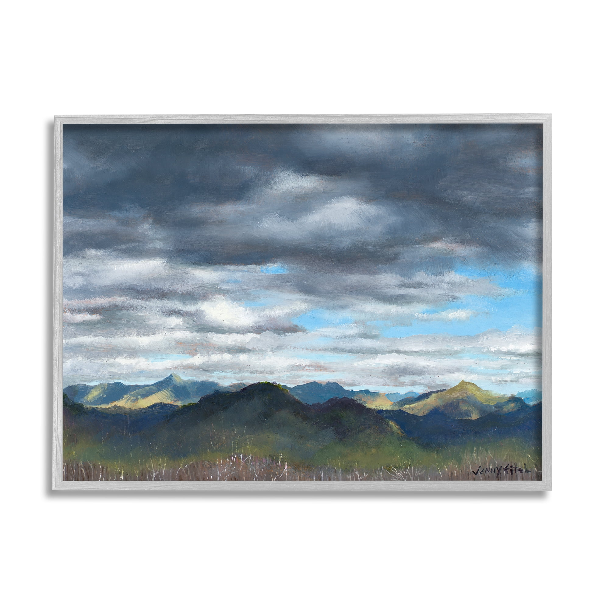 Stupell Industries Overhanging Clouds Rural Mountain Range Peaks Landscape Painting Gray Framed Art Print Wall Art, Design by unknown