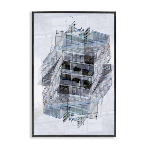 Stupell Industries Overlapping Building Layers Black Framed Giclee Art design by Robin Vandenabeele, 30 x 20