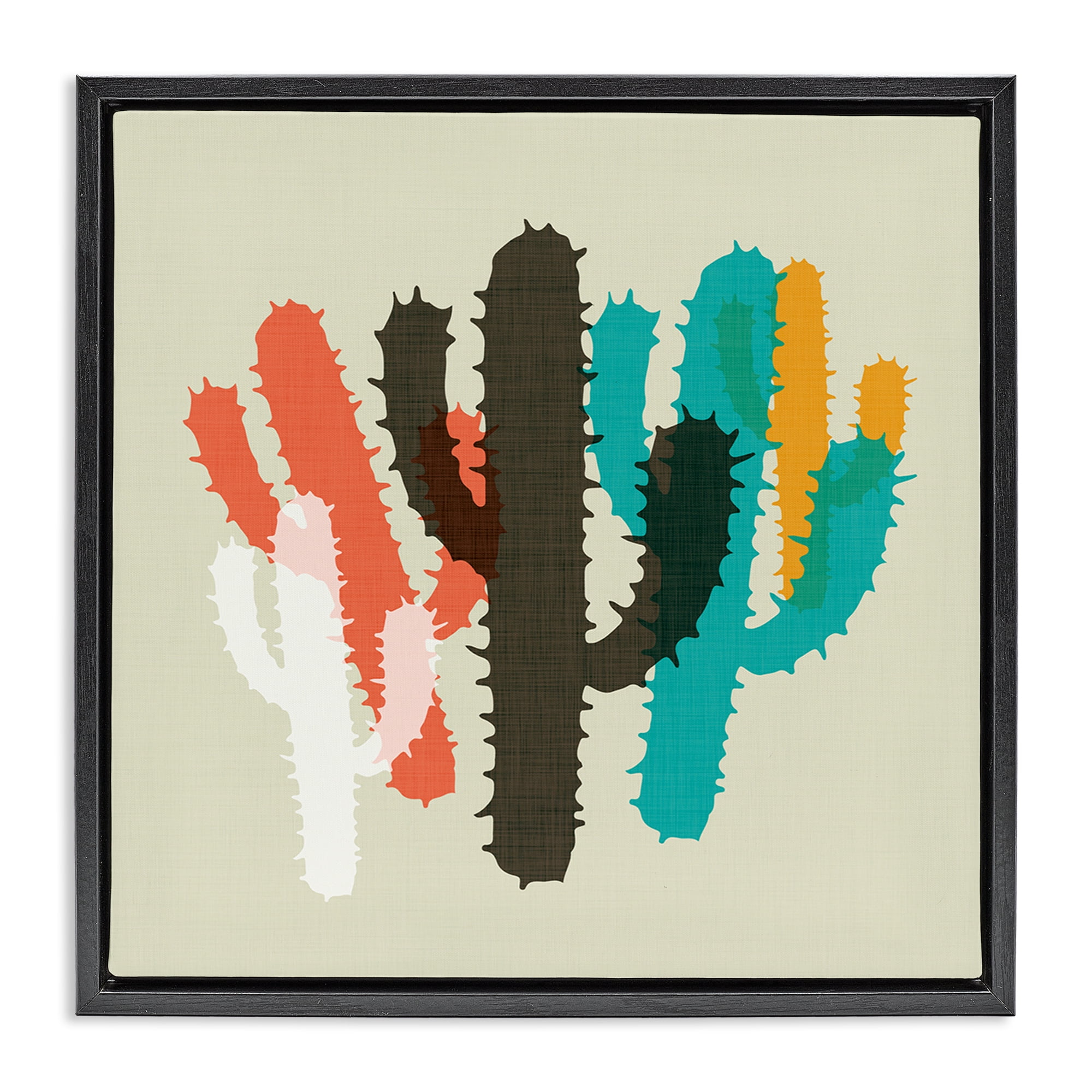 Stupell Industries Overlapping Cactus Pattern Botanical & Floral Painting Black Floater Framed Canvas Art Print Wall Art, 18 x 18