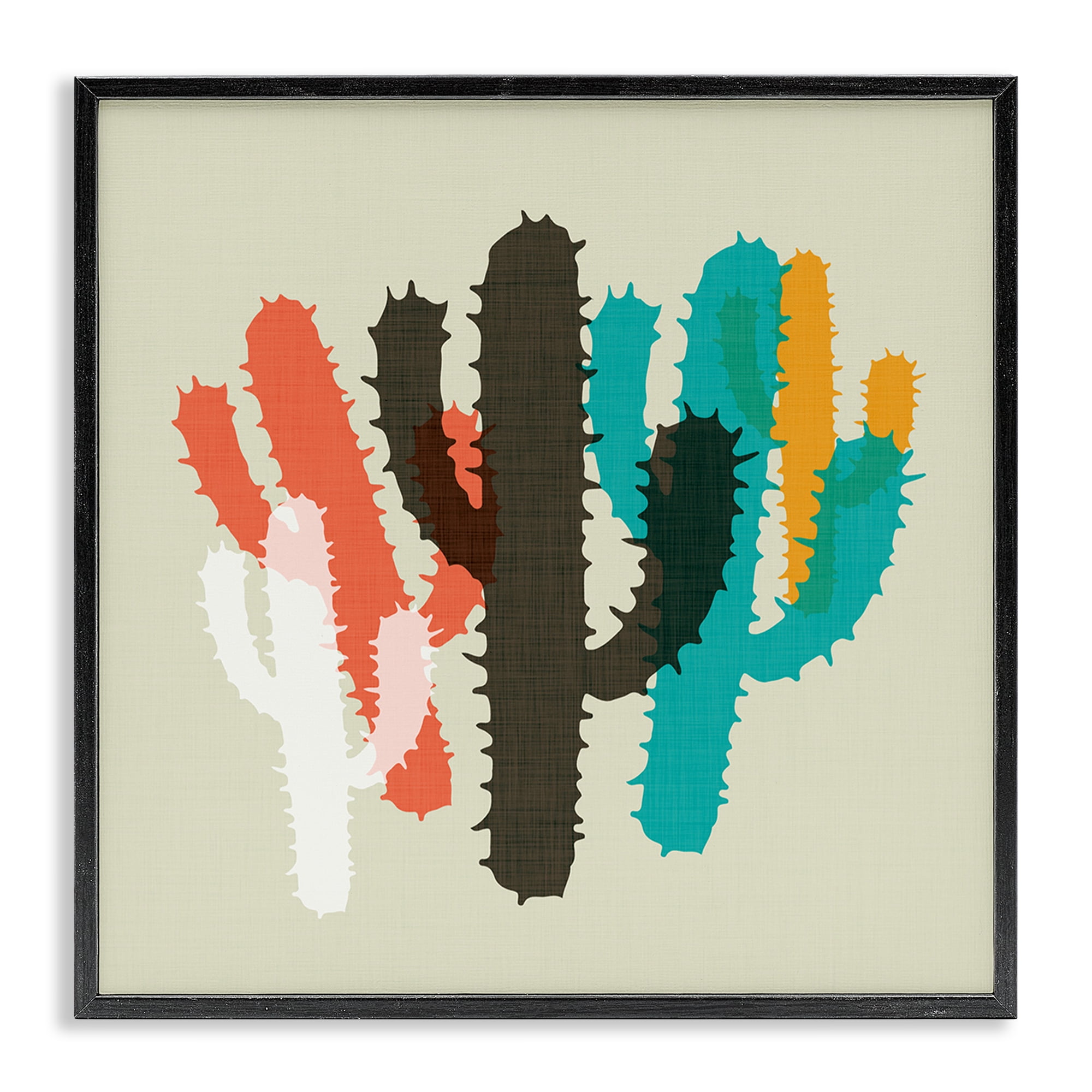 Stupell Industries Overlapping Cactus Pattern Botanical & Floral Painting Black Framed Art Print Wall Art, 24 x 24