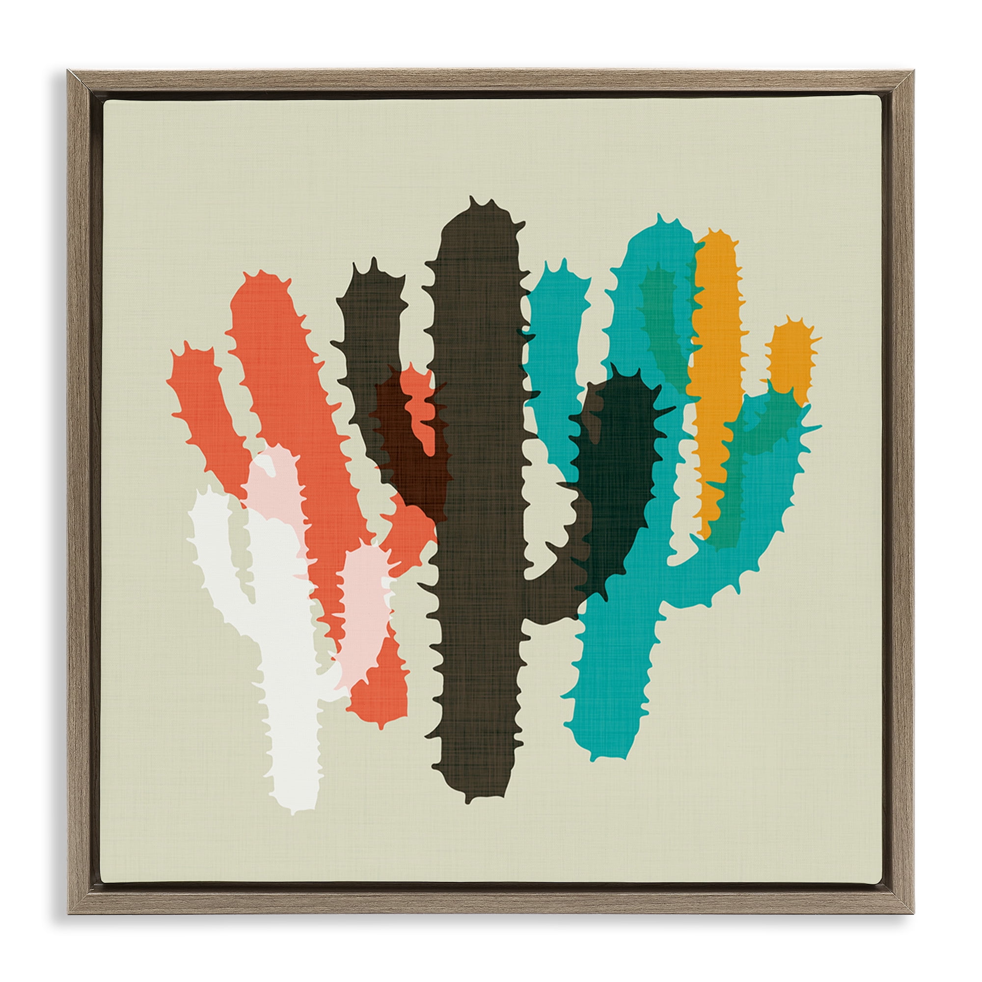 Stupell Industries Overlapping Cactus Pattern Botanical & Floral Painting Brown Floater Framed Canvas Art Print Wall Art, 25 x 25