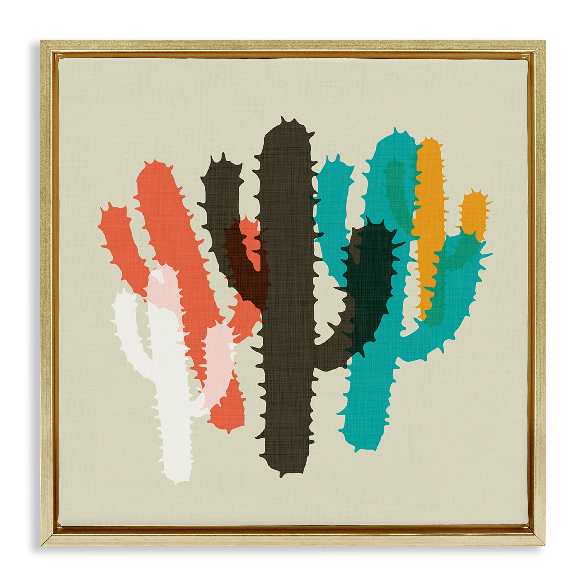 Stupell Industries Overlapping Cactus Pattern Botanical & Floral Painting Gold Floater Framed Canvas Art Print Wall Art, 25 x 25