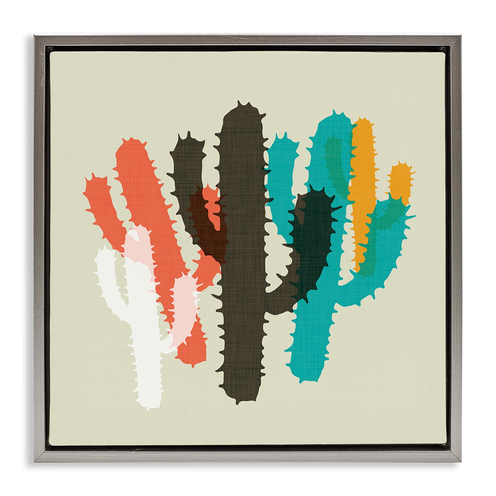 Stupell Industries Overlapping Cactus Pattern Botanical & Floral Painting Gray Floater Framed Canvas Art Print Wall Art, 25 x 25