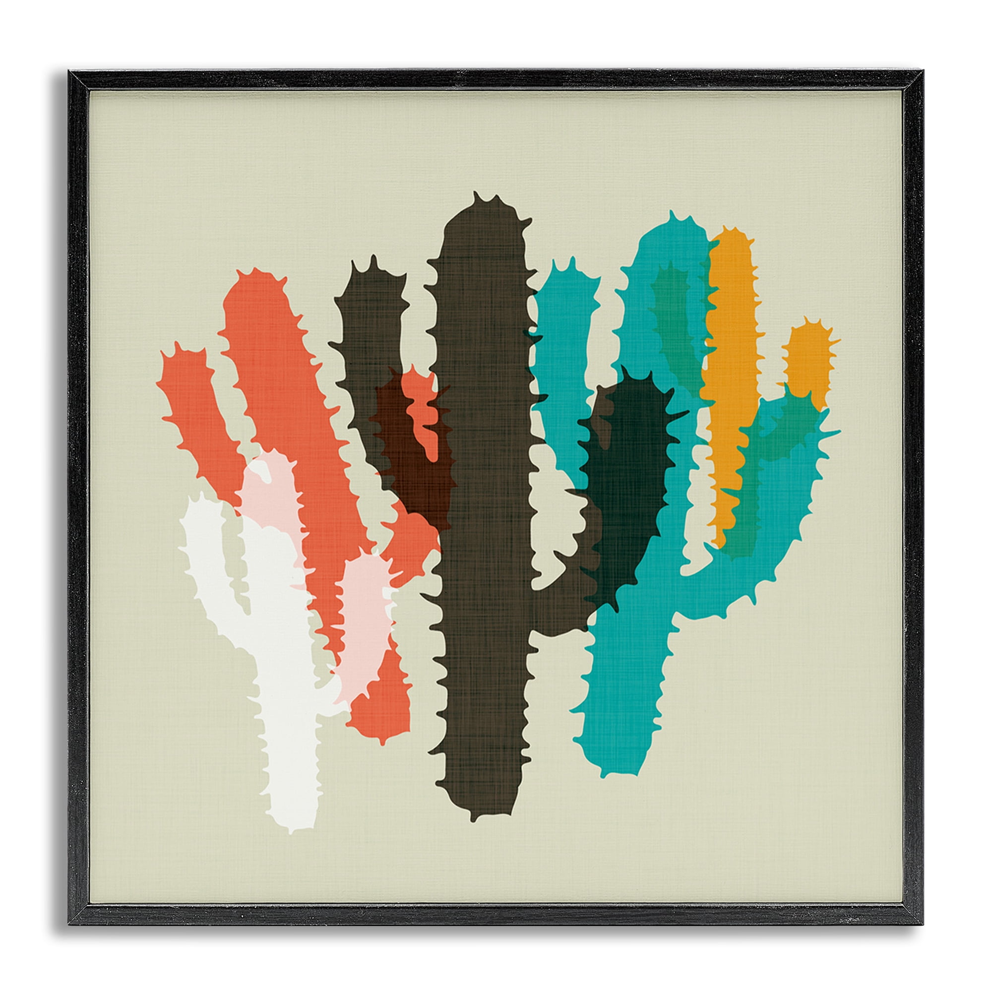 Stupell Industries Overlapping Cactus Pattern Botanical & Floral Painting Gray Framed Art Print Wall Art, 24 x 24