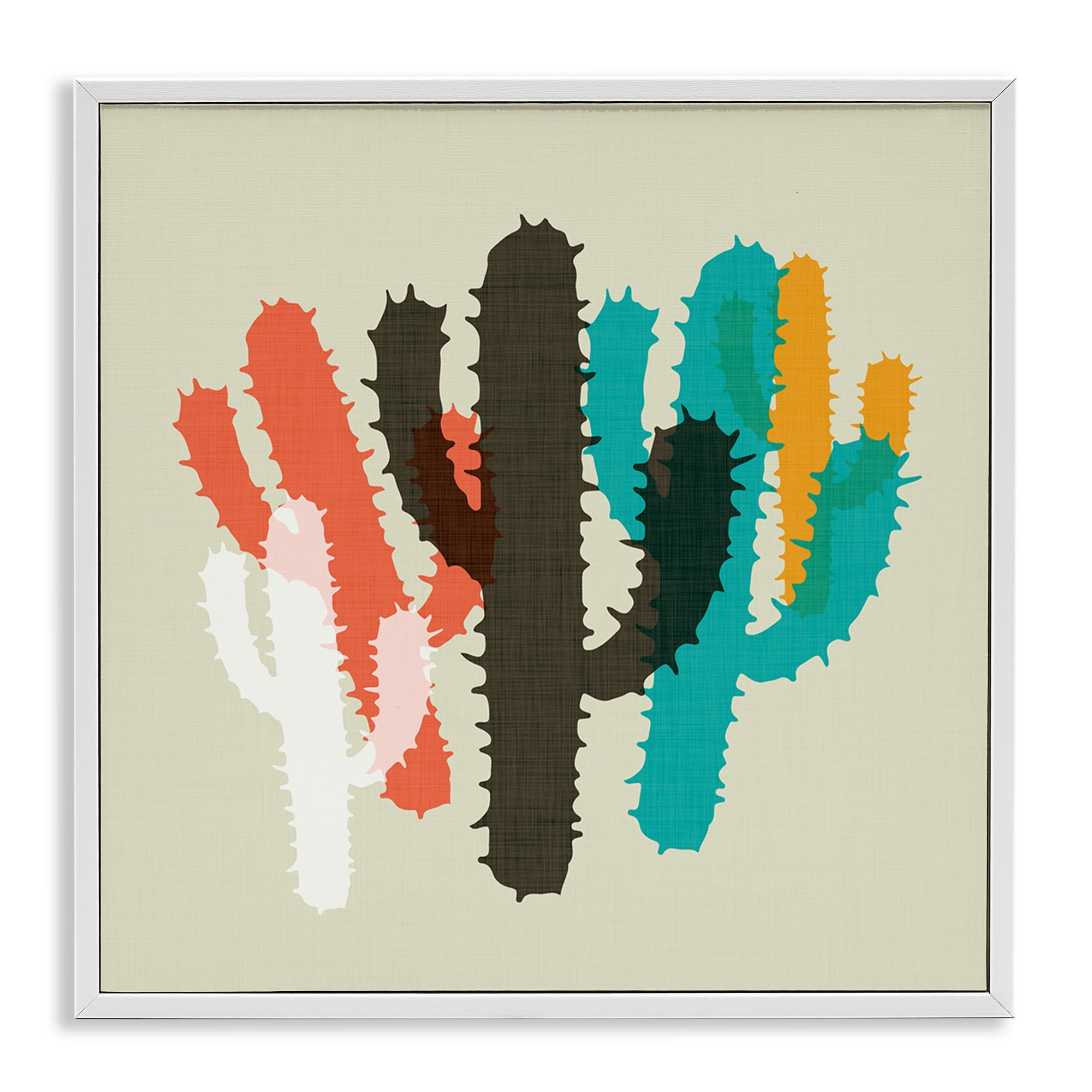 Stupell Industries Overlapping Cactus Pattern Botanical & Floral Painting White Framed Art Print Wall Art, 24 x 24
