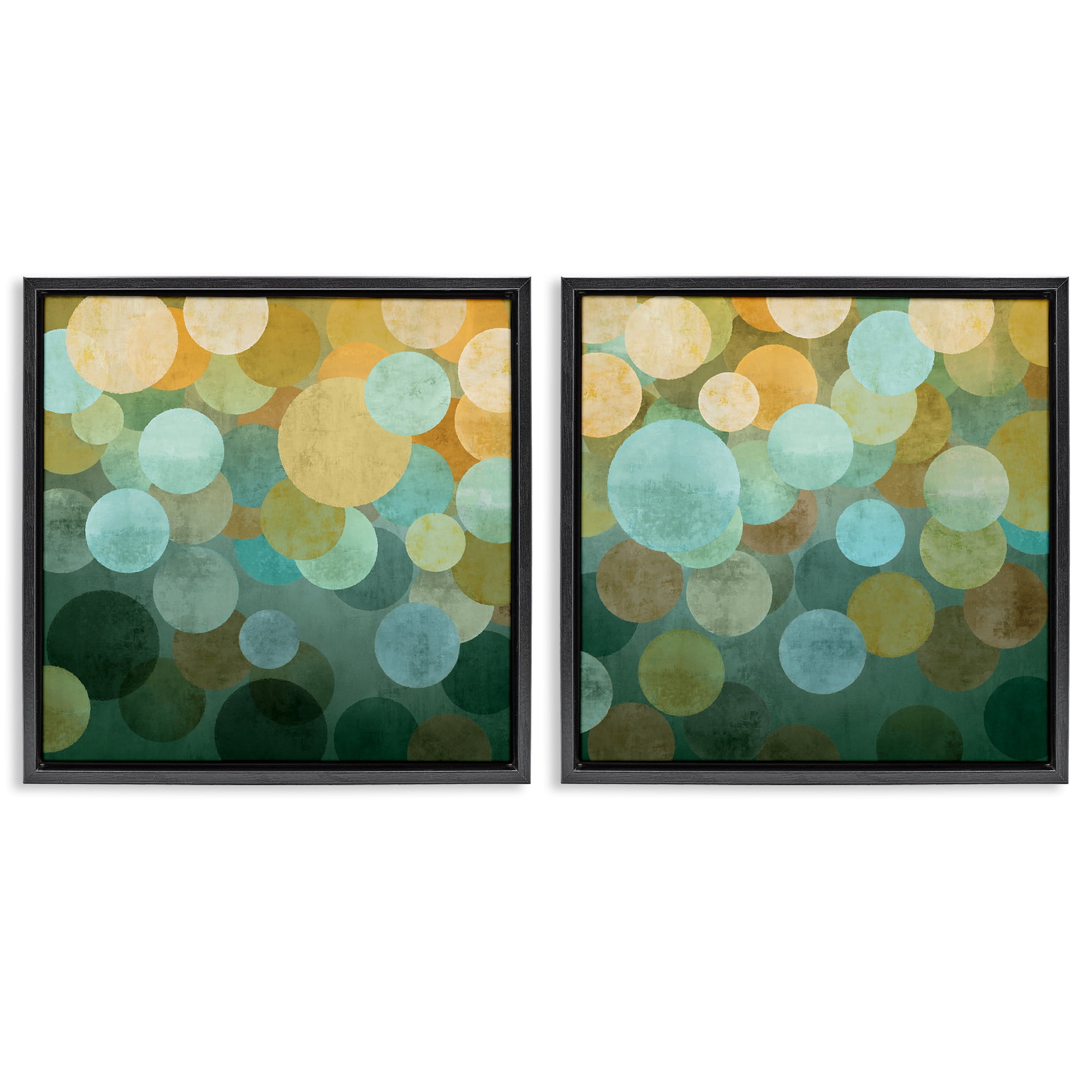 Stupell Industries Overlapping Circles Abstract Abstract Painting Black Floater Framed Canvas Art Print Wall Art, 25 x 25, Set of 2