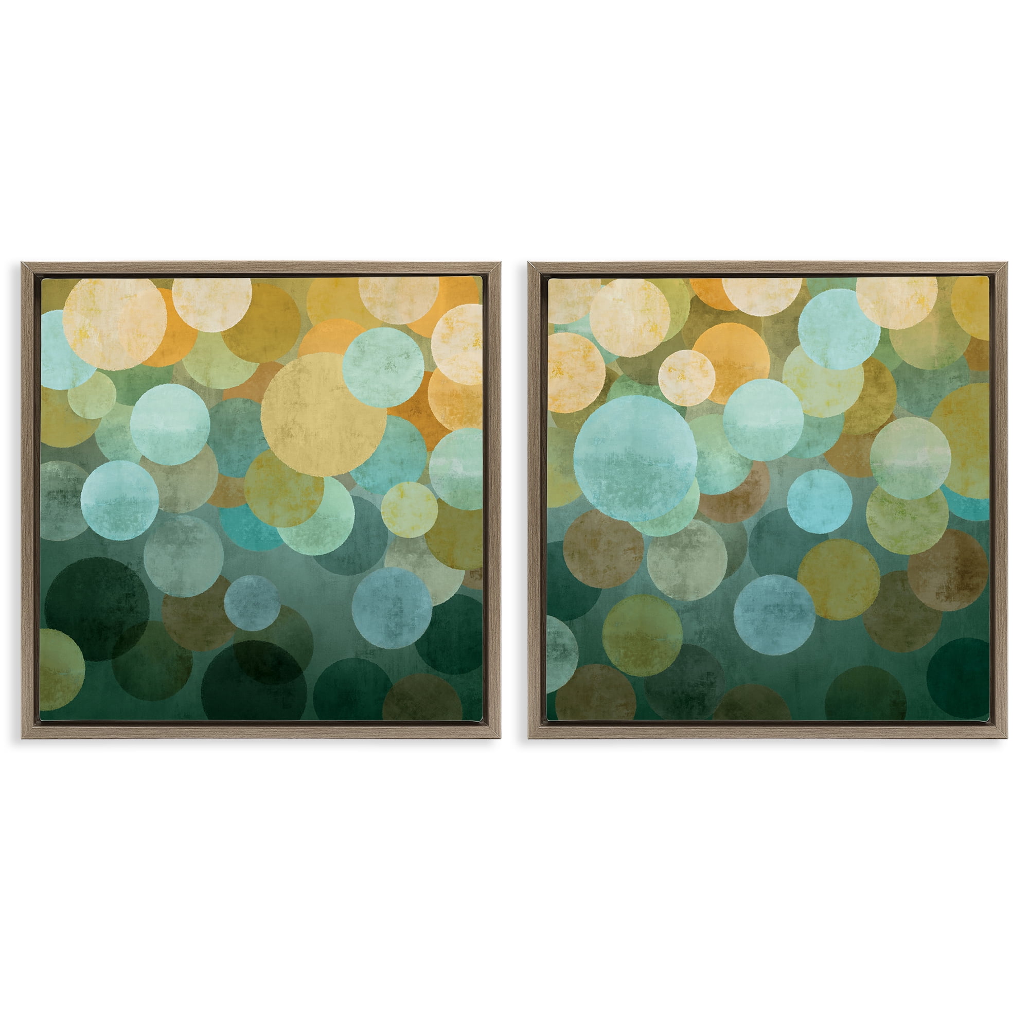 Stupell Industries Overlapping Circles Abstract Abstract Painting Brown Floater Framed Canvas Art Print Wall Art, 25 x 25, Set of 2