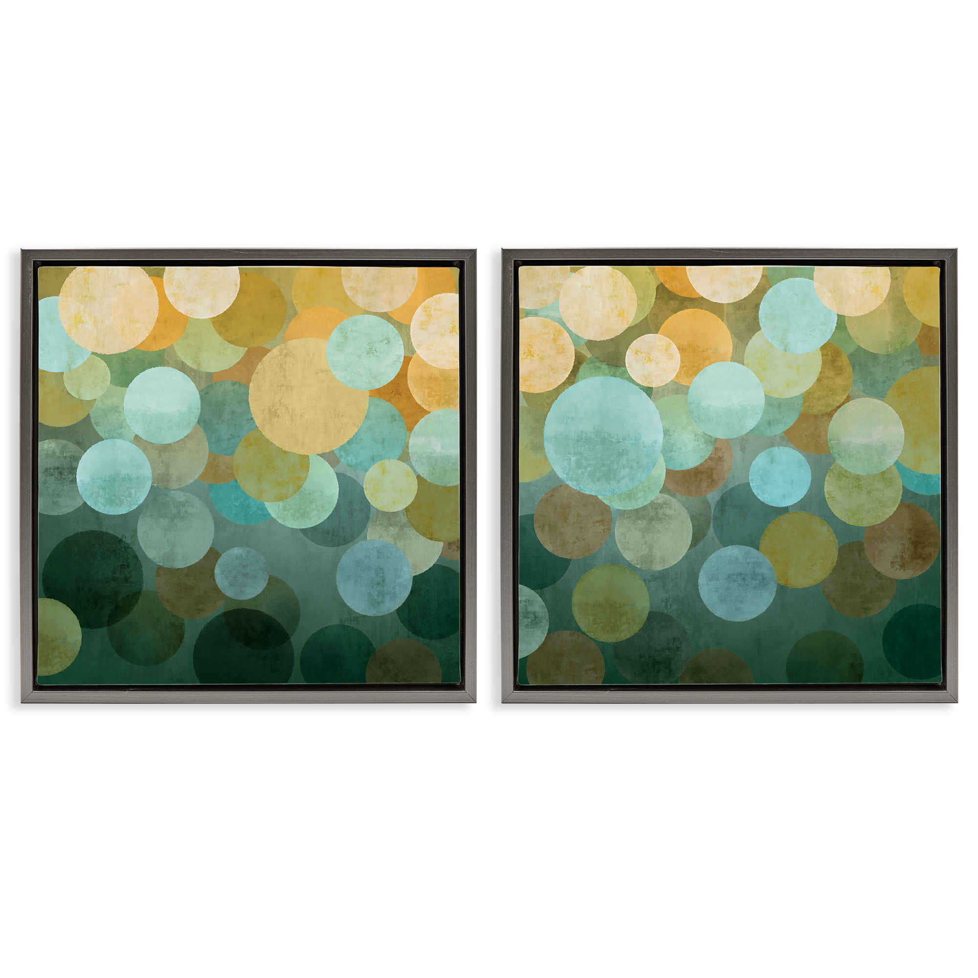 Stupell Industries Overlapping Circles Abstract Abstract Painting Gray Floater Framed Canvas Art Print Wall Art, 25 x 25, Set of 2