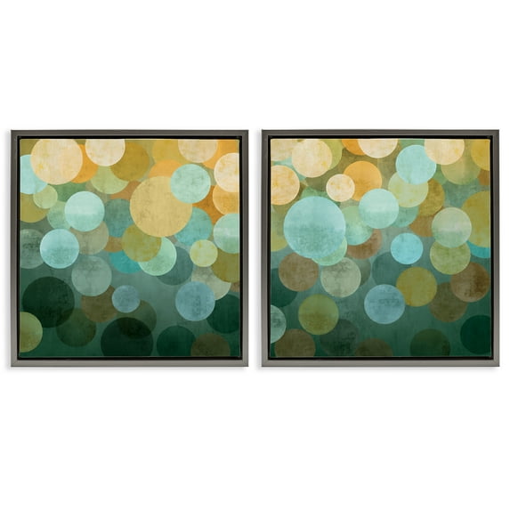 Stupell Industries Overlapping Circles Abstract Abstract Painting Gray Floater Framed Canvas Art Print Wall Art, 25 x 25, Set of 2