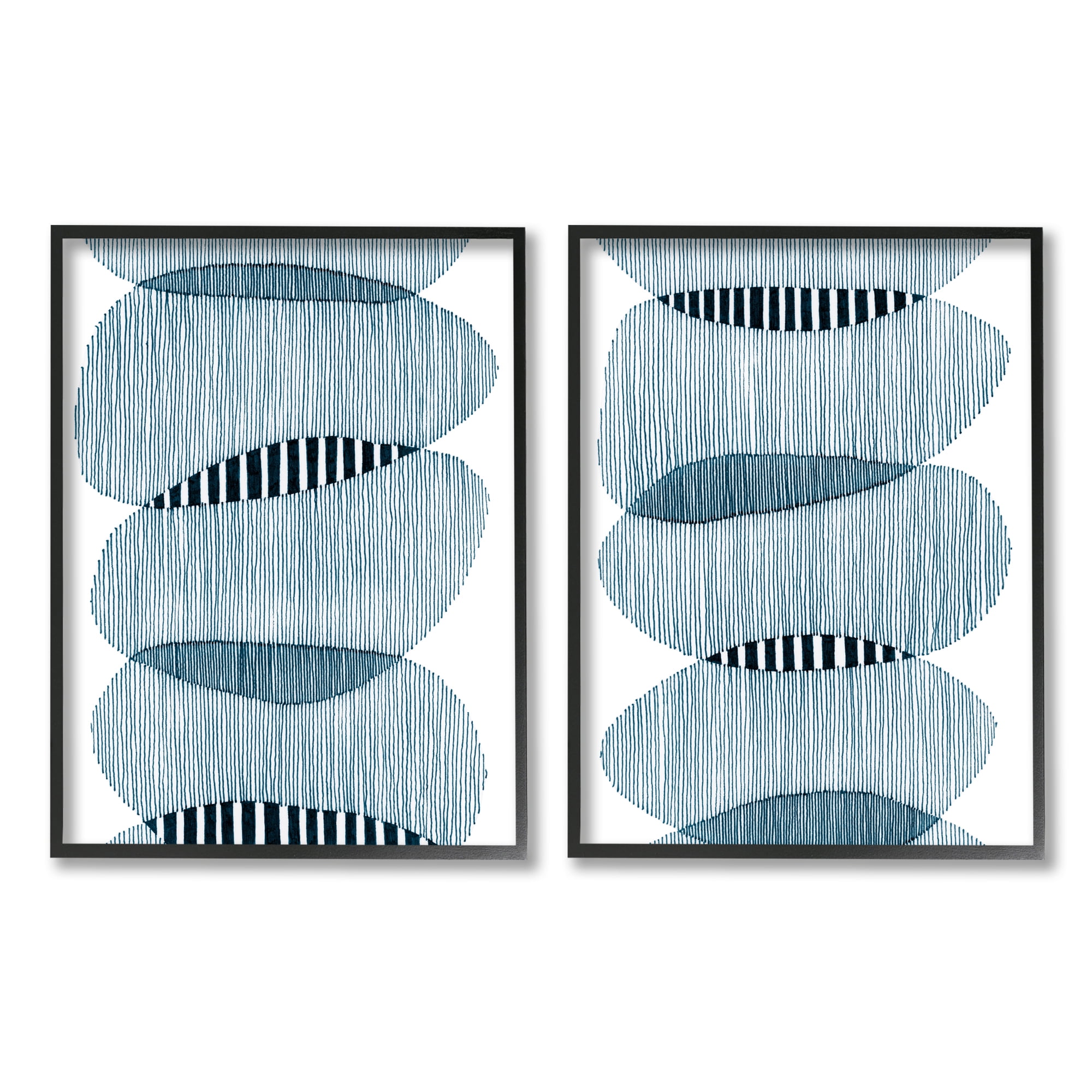 Stupell Industries Overlapping Circles Abstraction Abstract Painting Black Framed Art Print Wall Art, 24 x 30, Set of 2