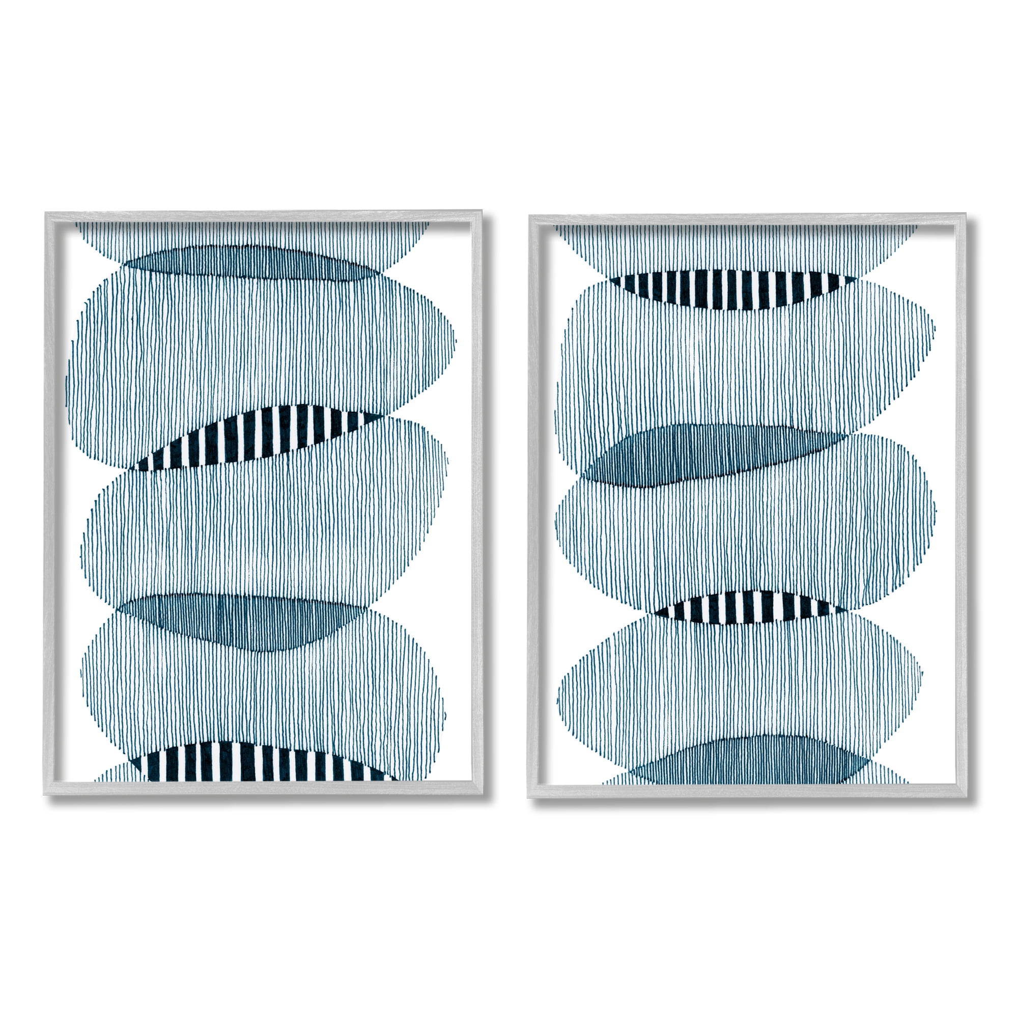 Stupell Industries Overlapping Circles Abstraction Abstract Painting Gray Framed Art Print Wall Art, 16 x 20, Set of 2