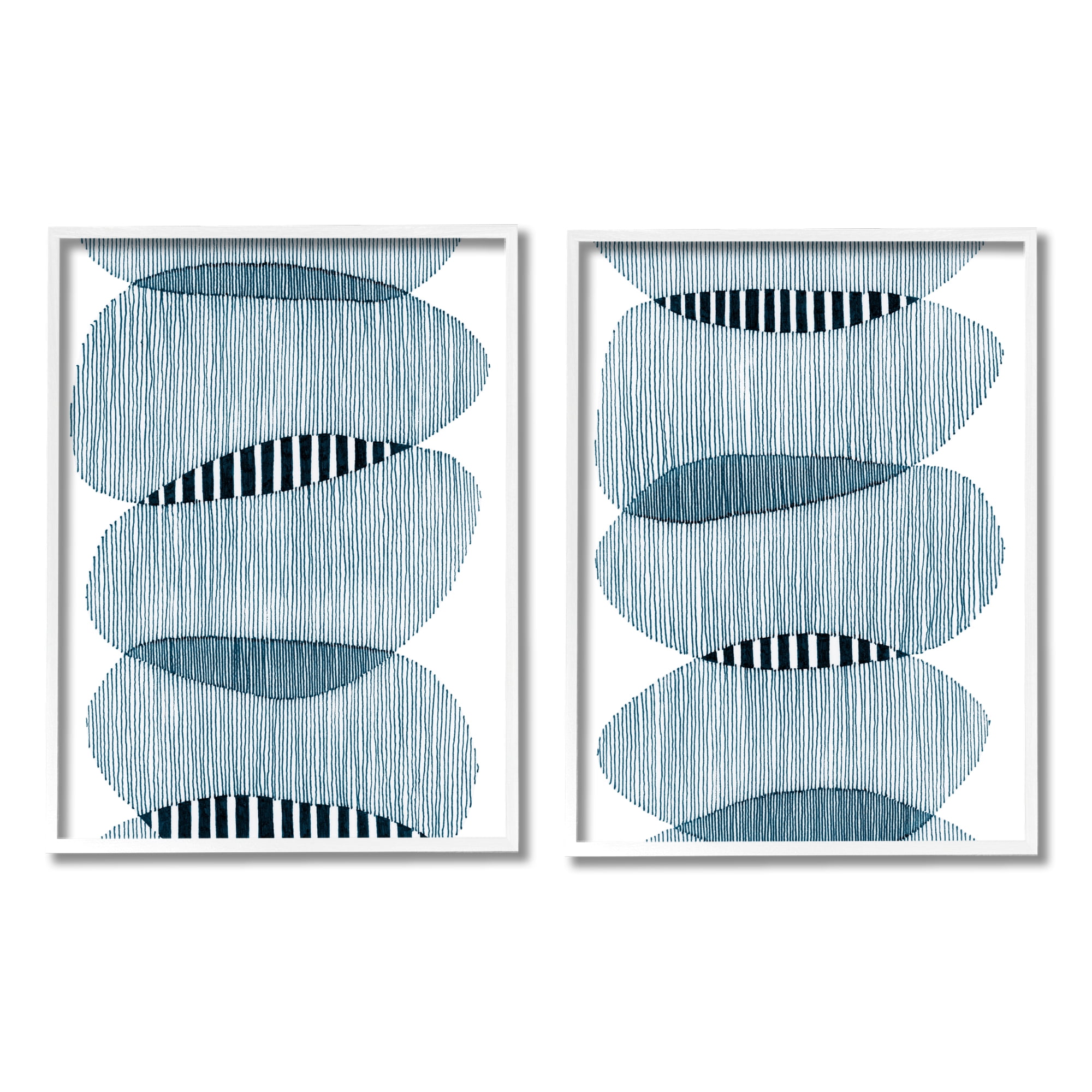 Stupell Industries Overlapping Circles Abstraction Abstract Painting White Framed Art Print Wall Art, 24 x 30, Set of 2