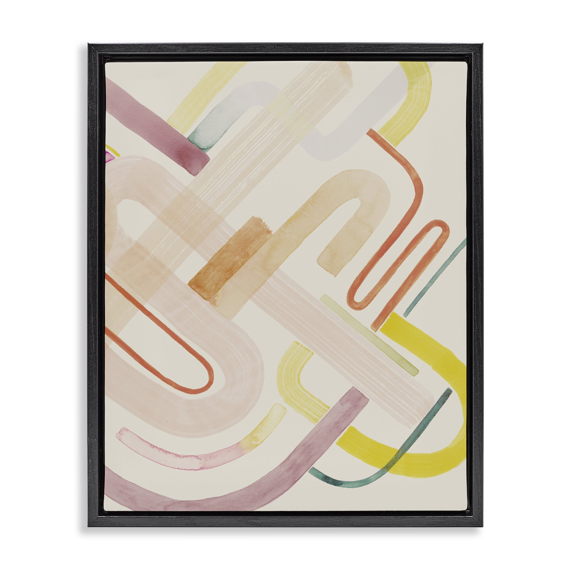 Stupell Industries Overlapping Curved Shapes Abstract Painting Black Floater Framed Canvas Art Print Wall Art, 25 x 31