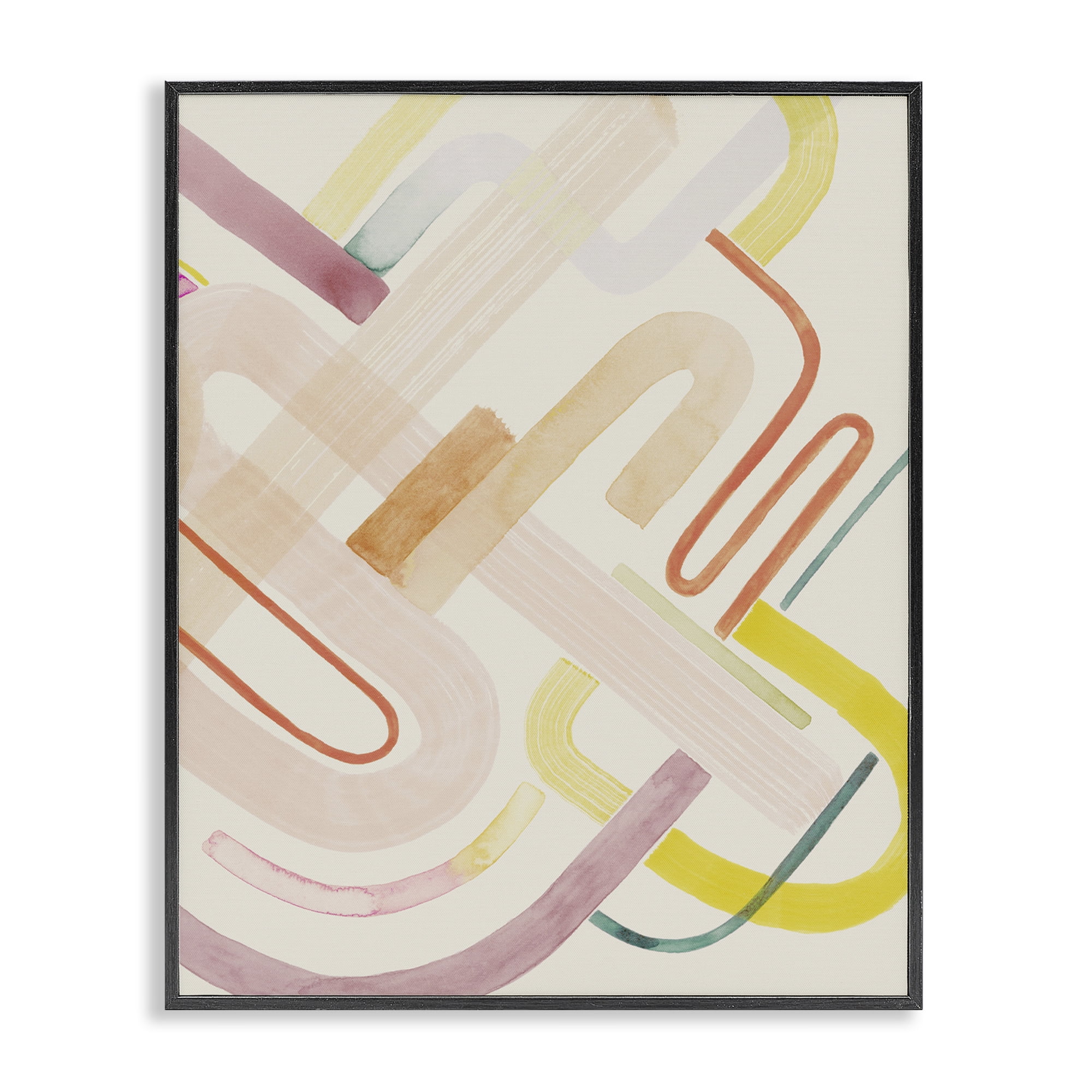 Stupell Industries Overlapping Curved Shapes Abstract Painting Black Framed Art Print Wall Art, 16 x 20