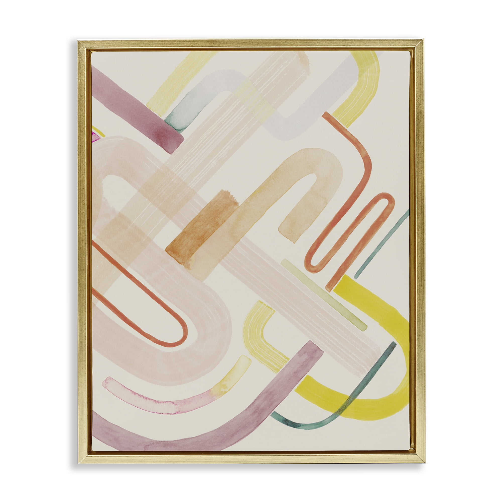 Stupell Industries Overlapping Curved Shapes Abstract Painting Gold Floater Framed Canvas Art Print Wall Art, 25 x 31