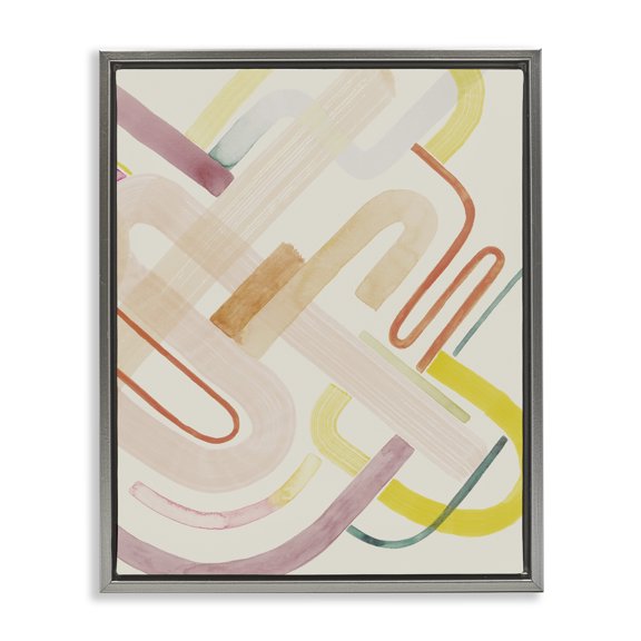 Stupell Industries Overlapping Curved Shapes Abstract Painting Gray Floater Framed Canvas Art Print Wall Art, 17 x 21