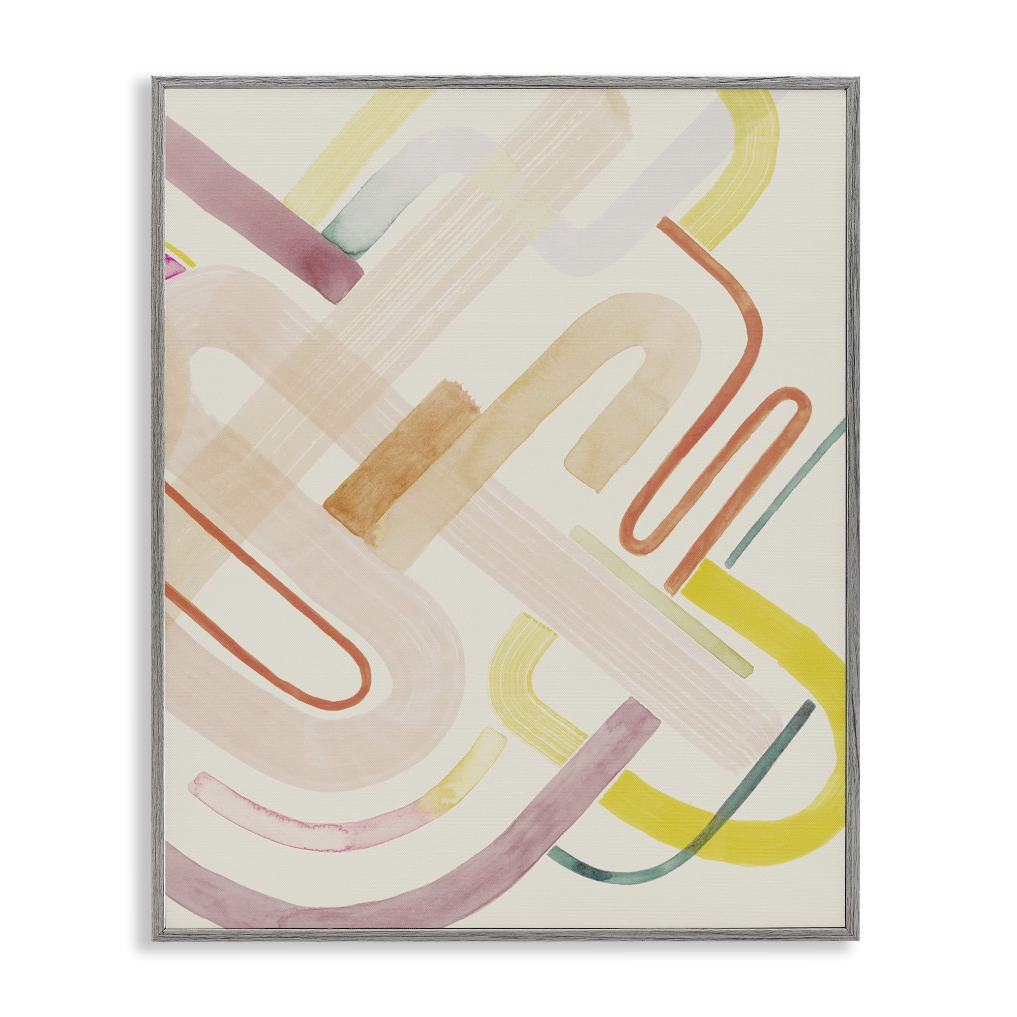 Stupell Industries Overlapping Curved Shapes Abstract Painting Gray Framed Art Print Wall Art, 24 x 30