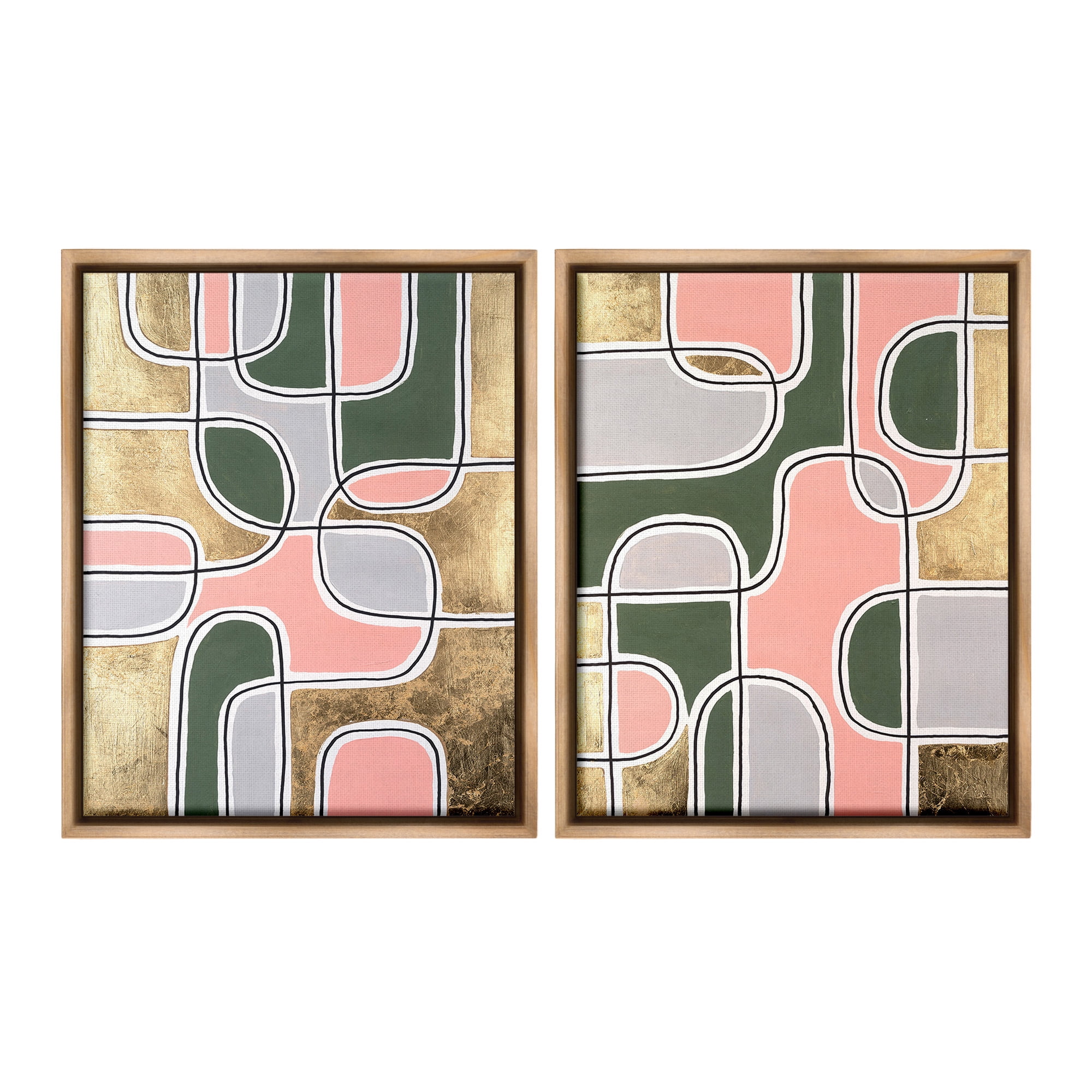 Stupell Industries Overlapping Shapes on Glam Abstract Painting Brown Floater Framed Canvas Art Print Wall Art, 25 x 31, Set of 2